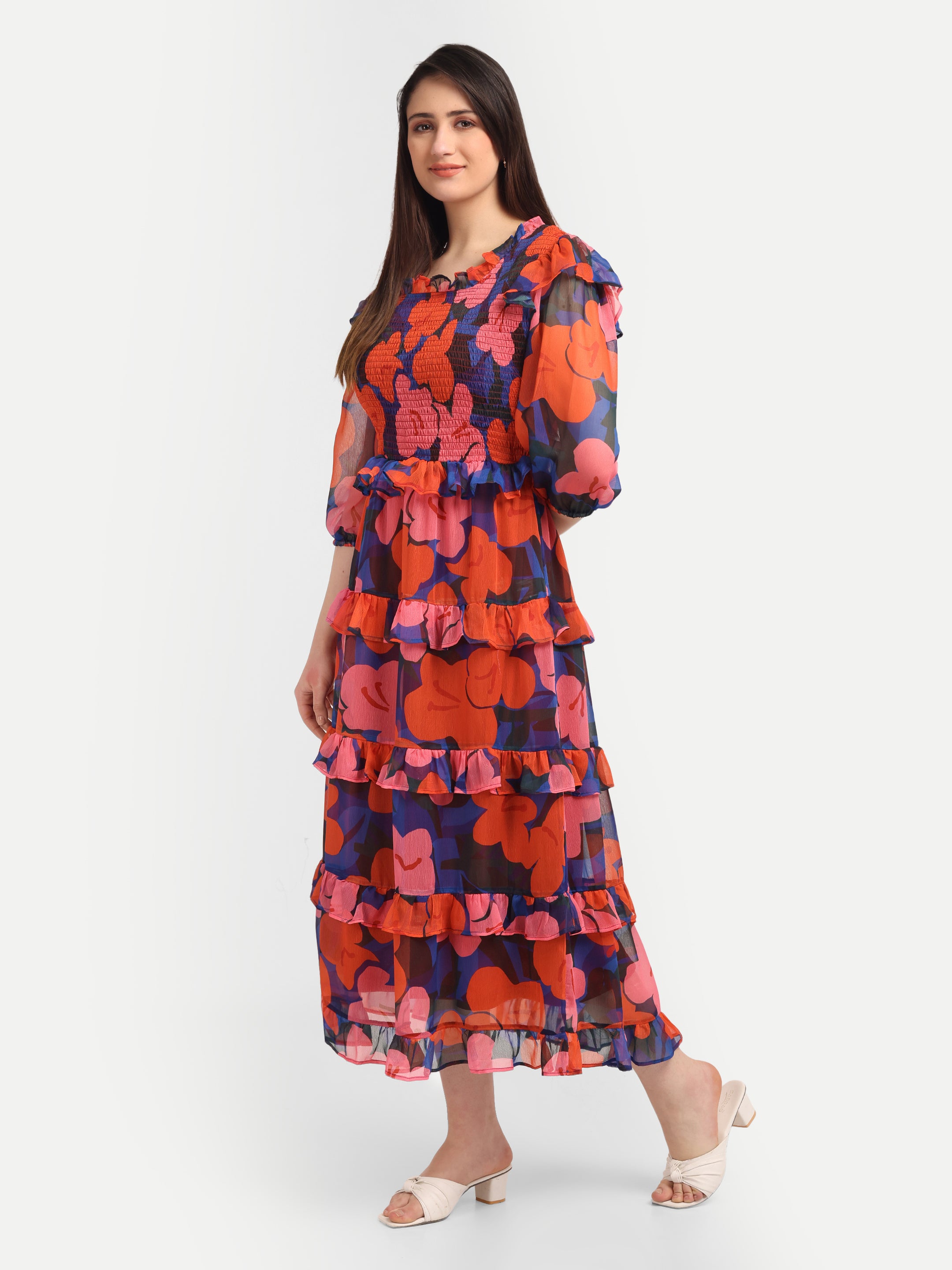 Scarlet Bloom Ruffle Dress