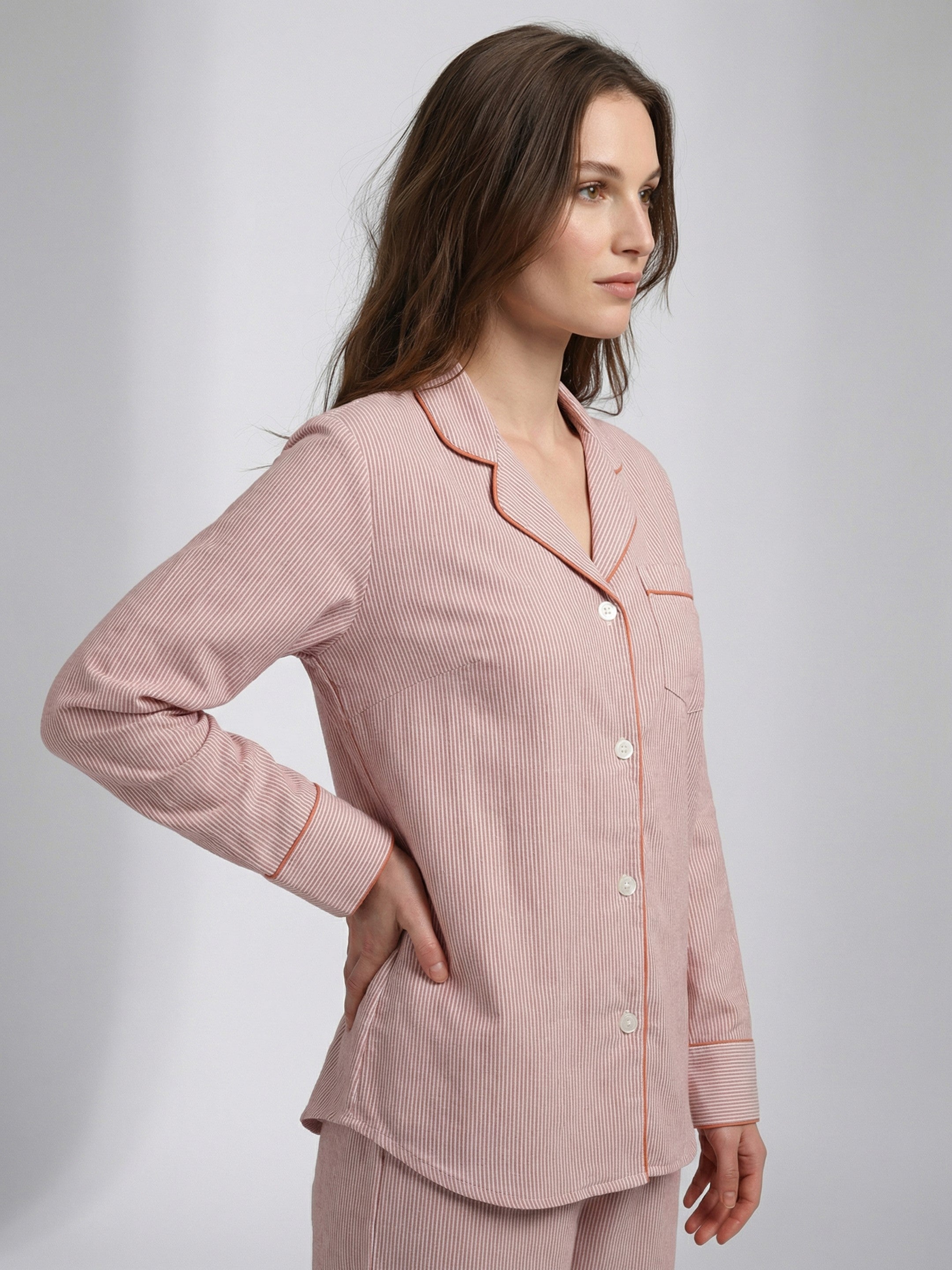 Blush Pink Classic Piped Pajama Set