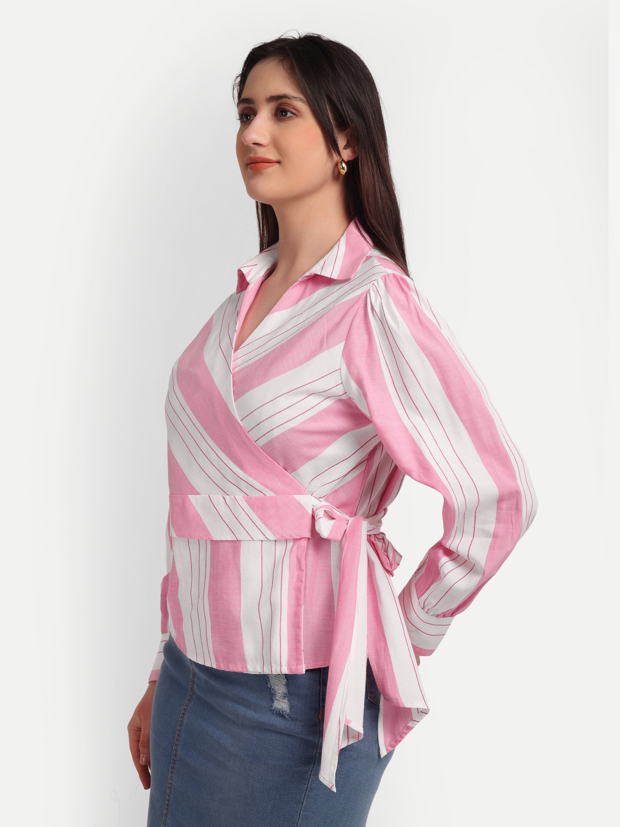 Blush Stripe Wrap Blouse