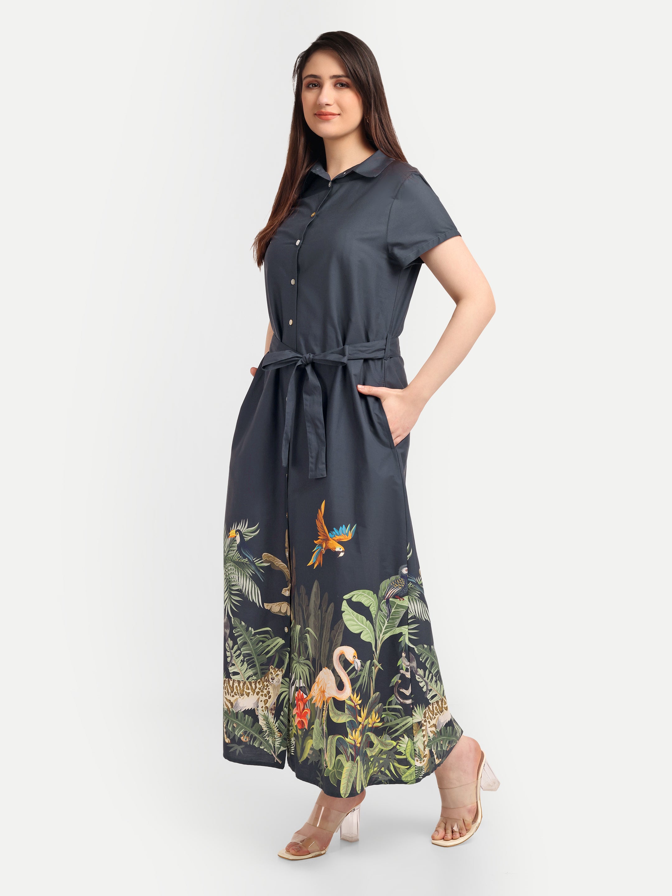 Tropical Safari Shirt Dress