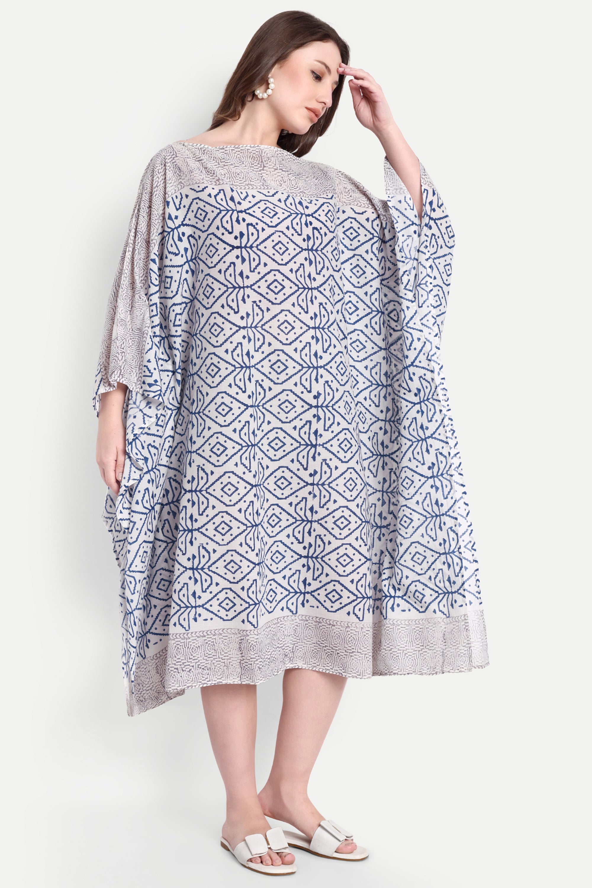 Blue Block Print Kaftan