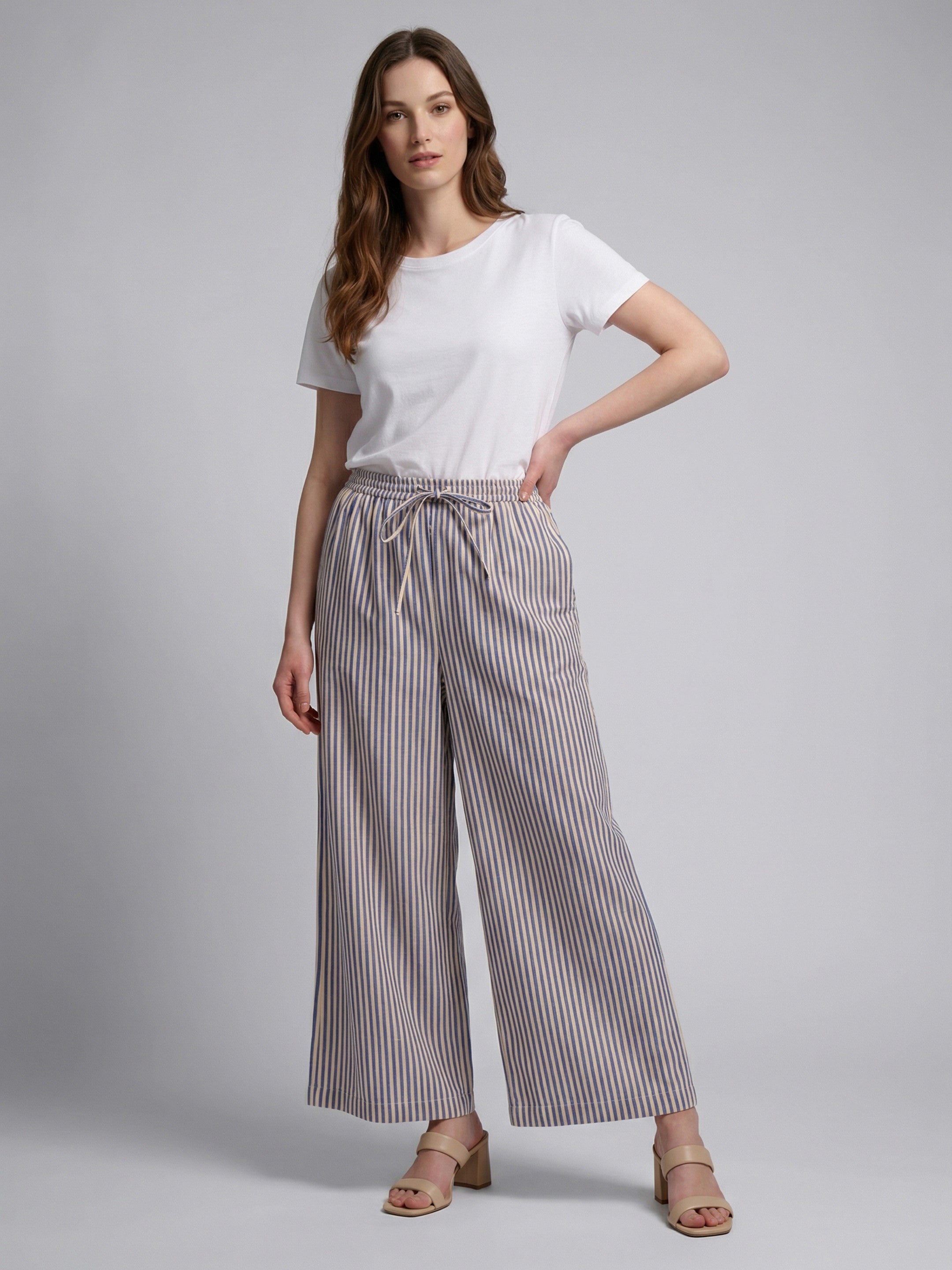 Coastal Stripe Wide-Leg Pants