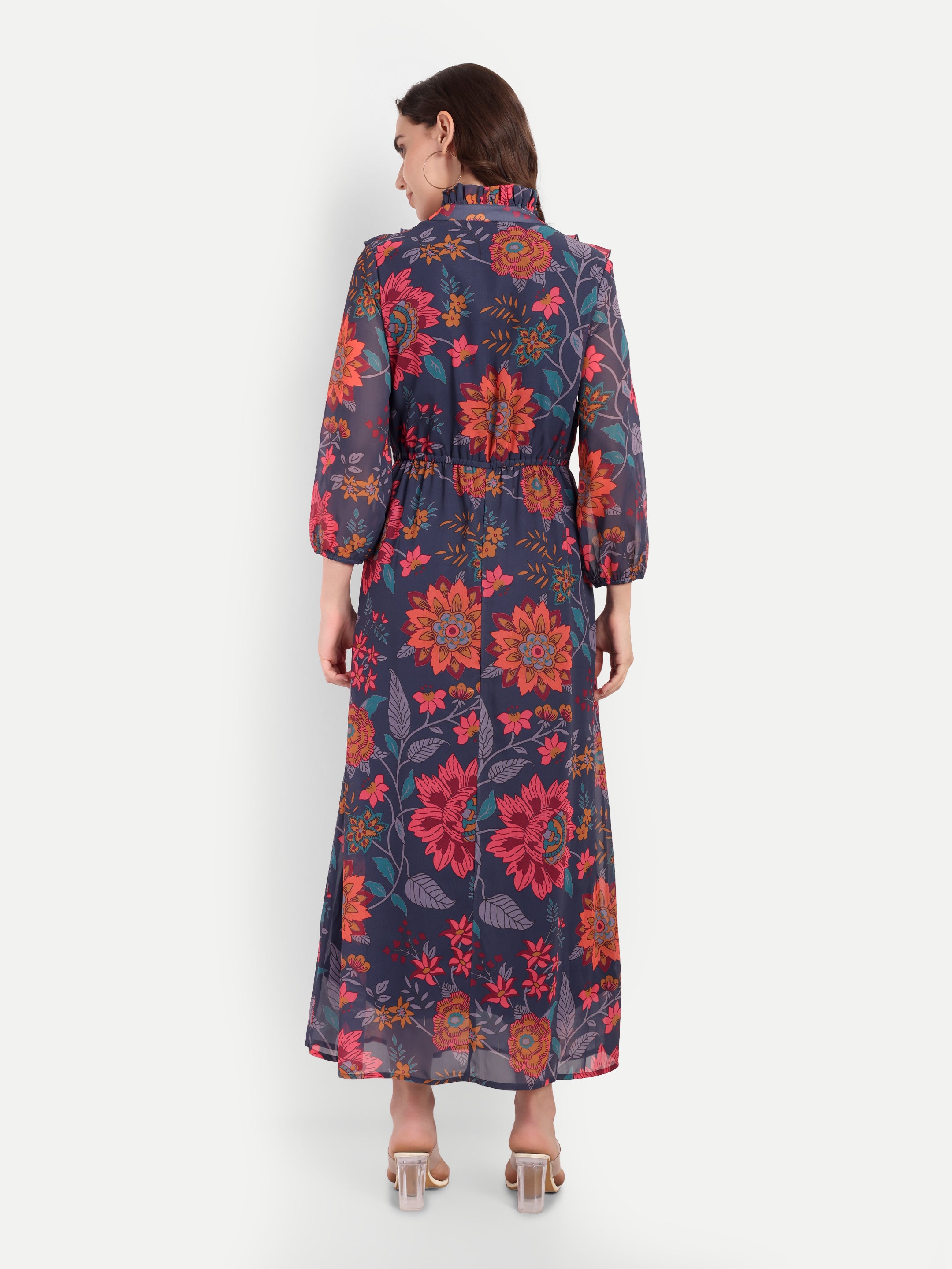 Midnight Bloom Georgette Maxi Dress