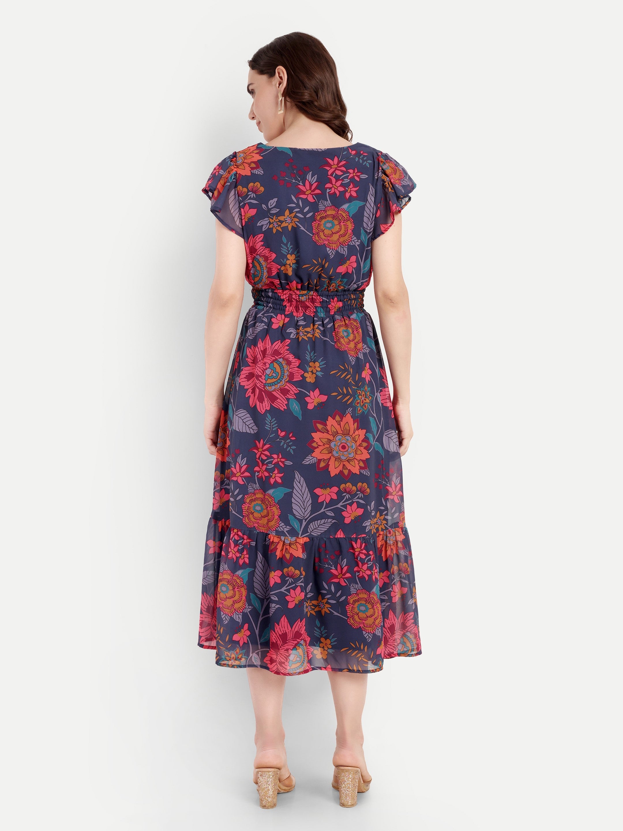 Midnight Blooms Smocked Midi Dress