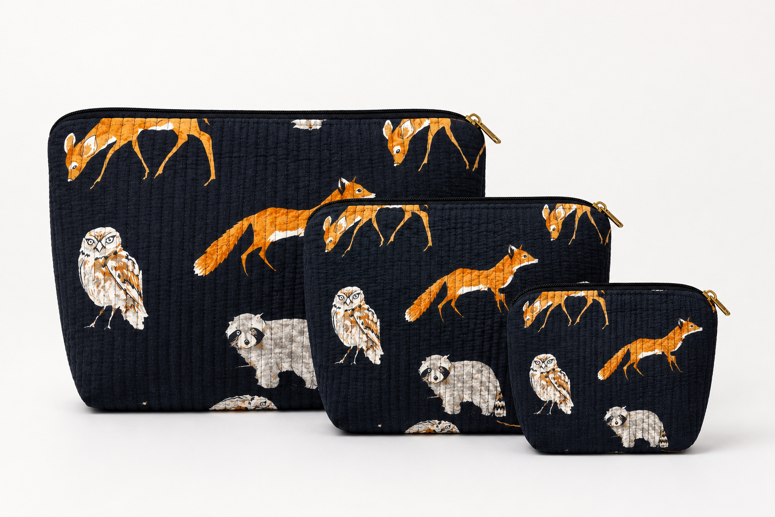 Artisan Quilted Pouch Set - Black Base