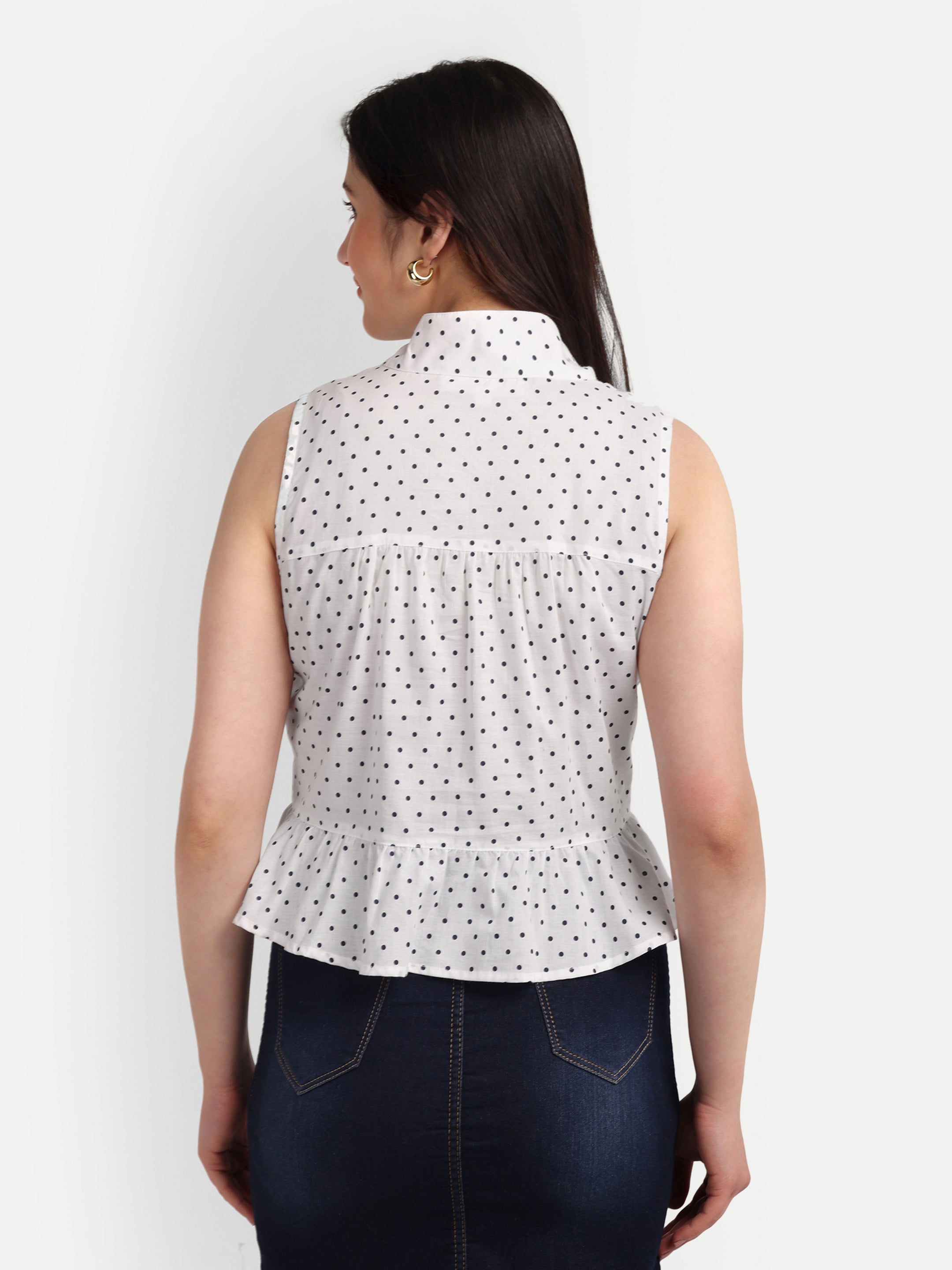 Polka Dot Peplum 
Sleeveless Shirt