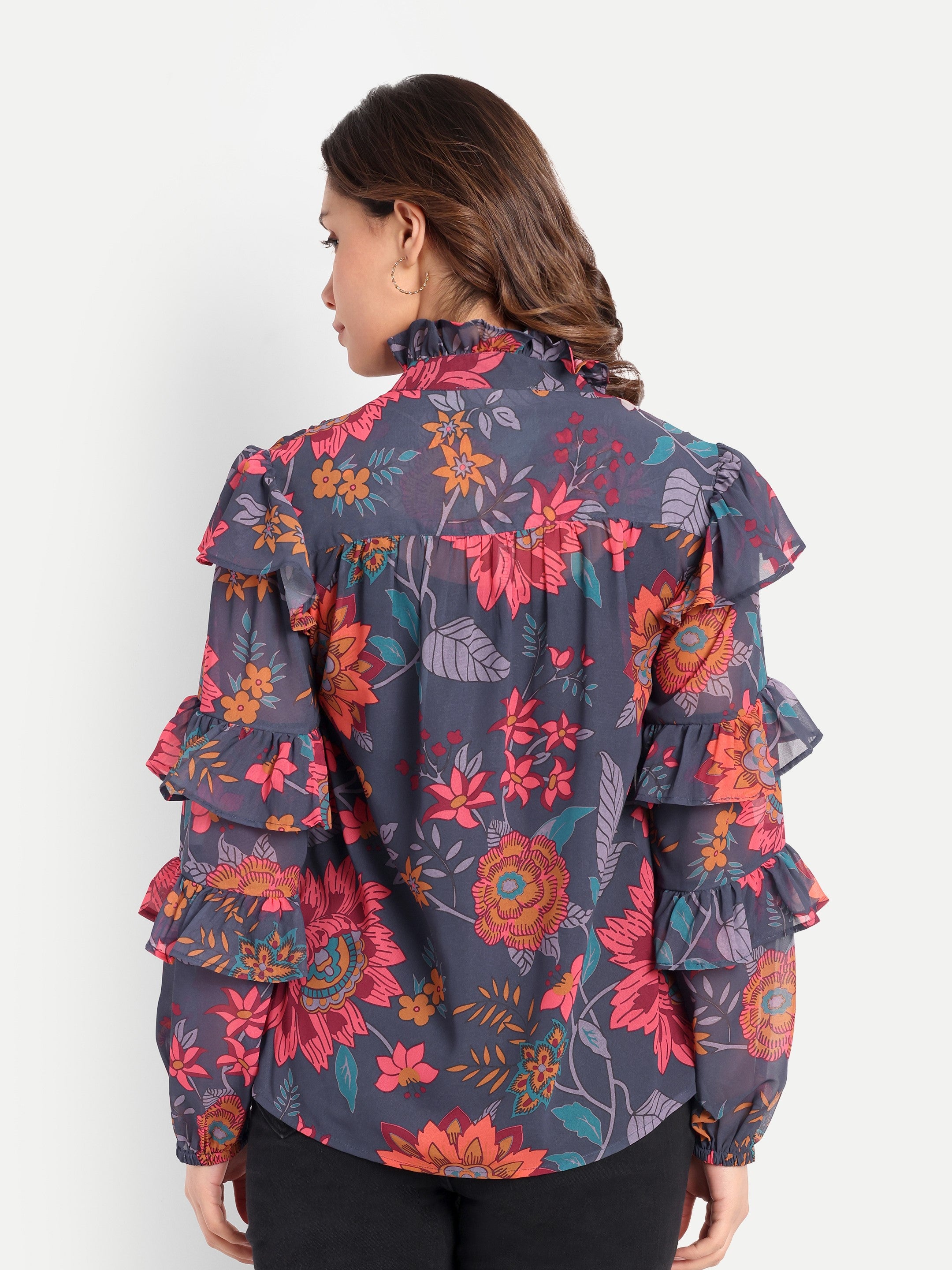 Midnight Bloom Ruffle Blouse