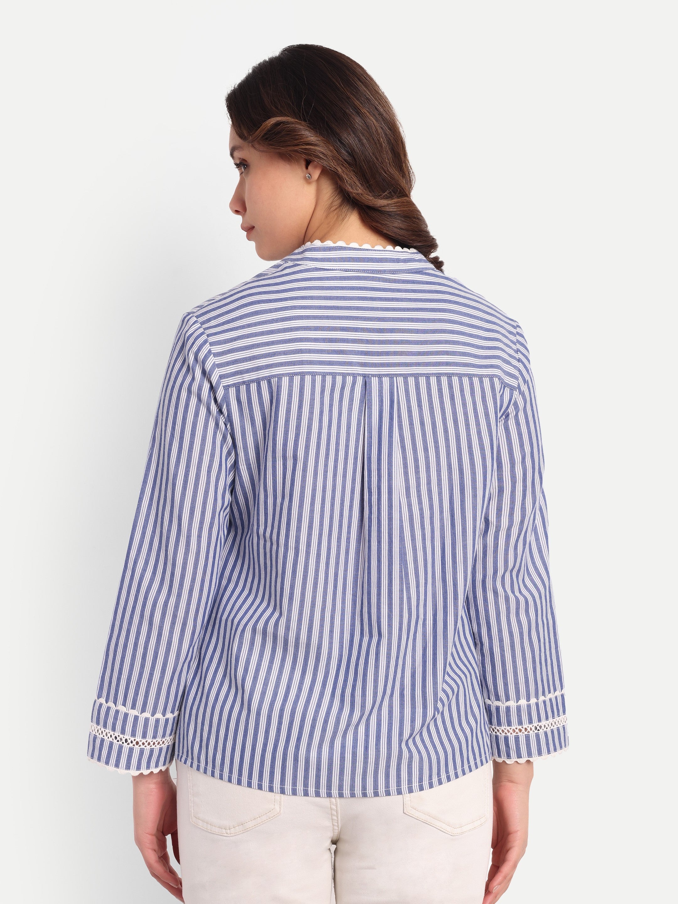 Harbor Stripe Mandarin-Collar Top