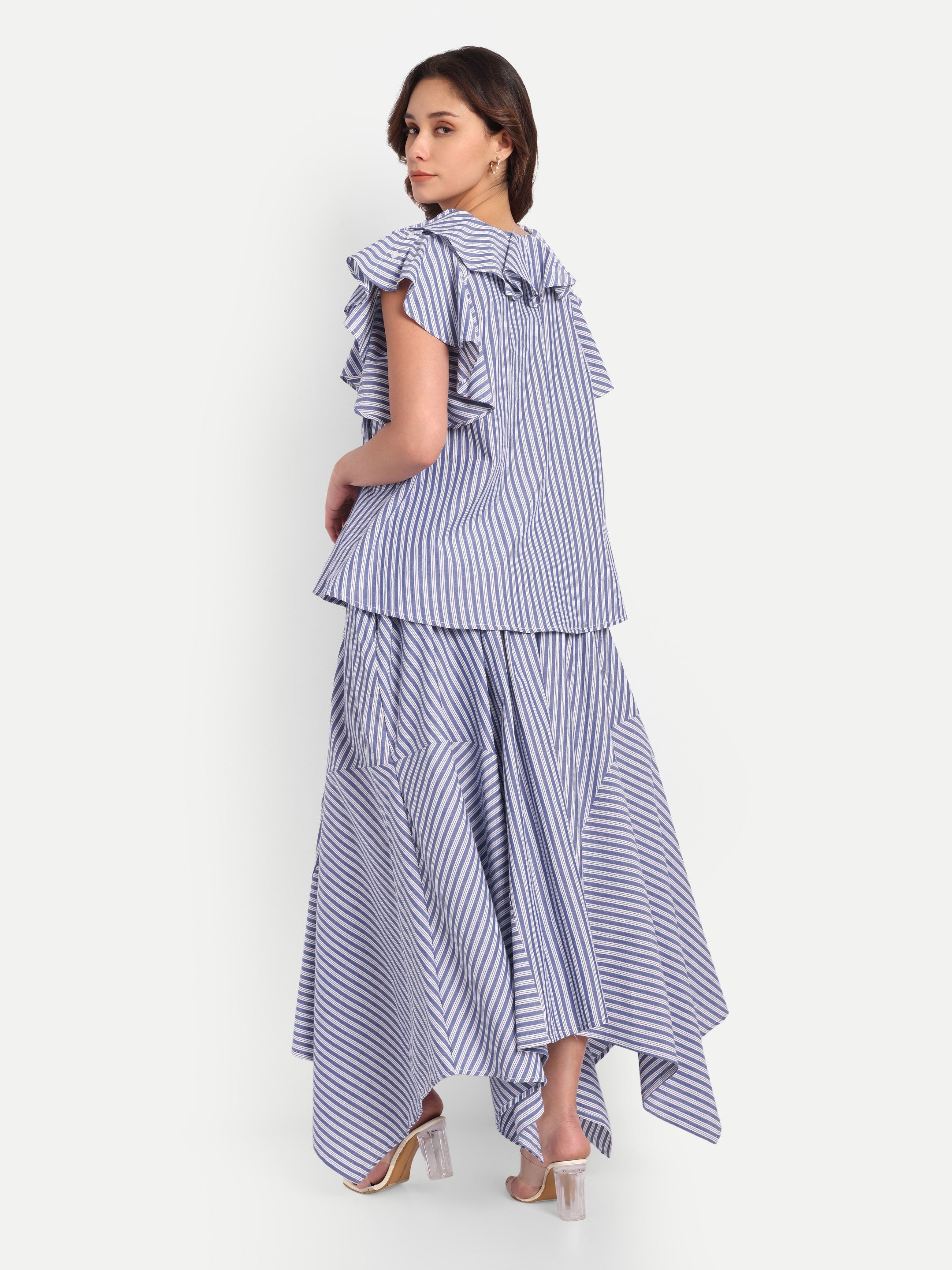 Blue Harbor Stripe Ruffle Top