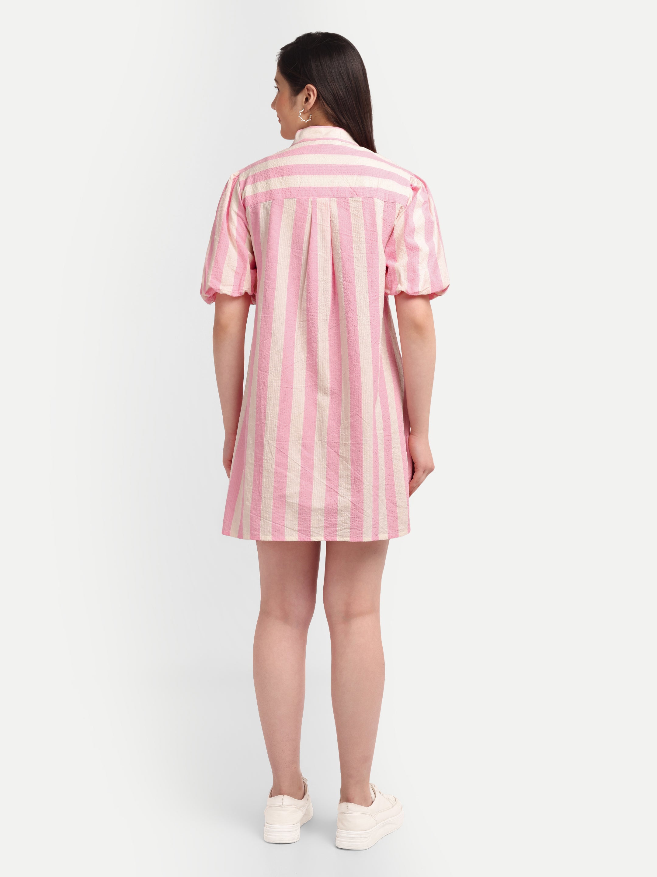 Pastel Stripe Puff-Sleeve
Shift Dress