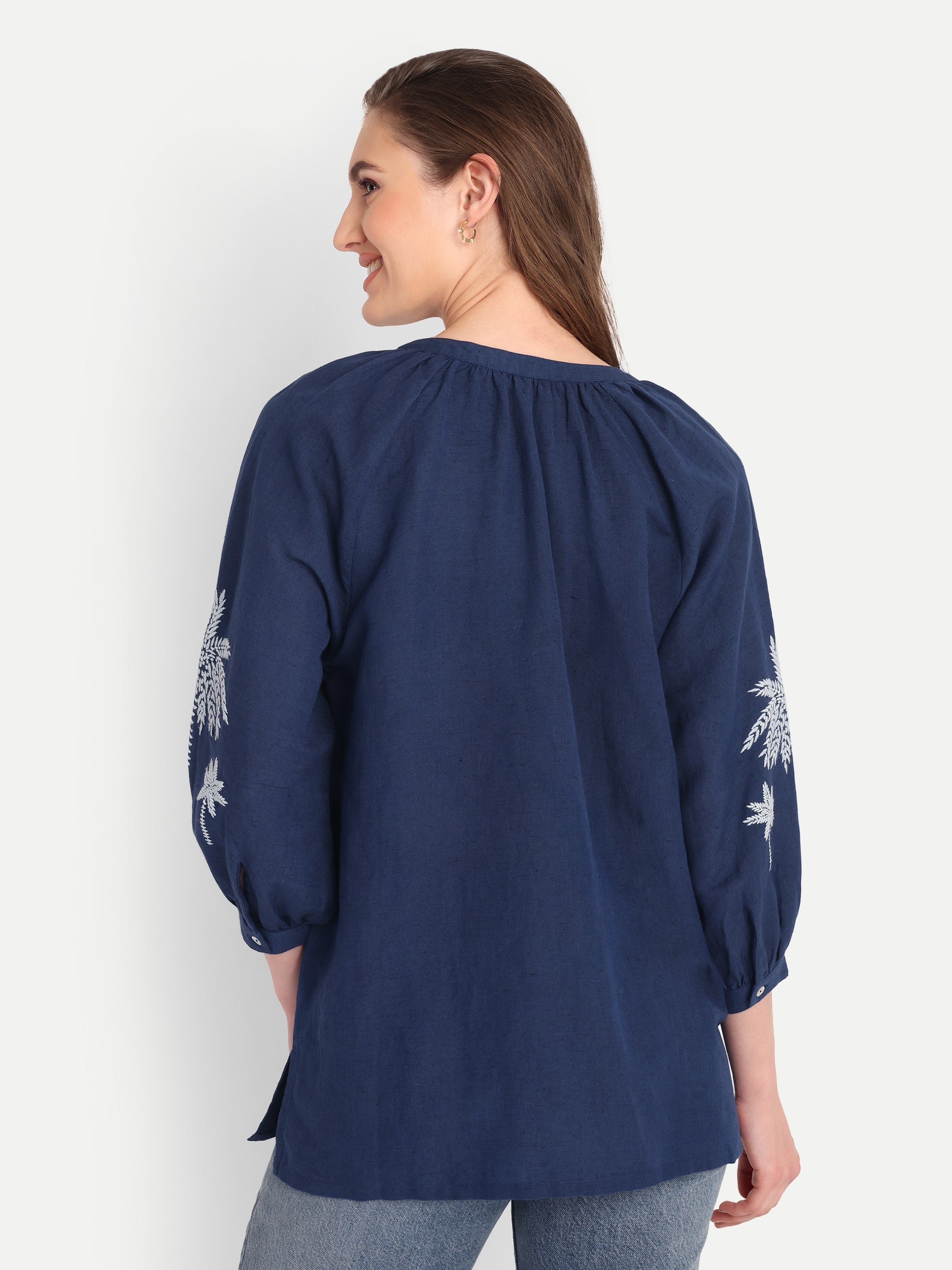 Indigo Fern Embroidered Top