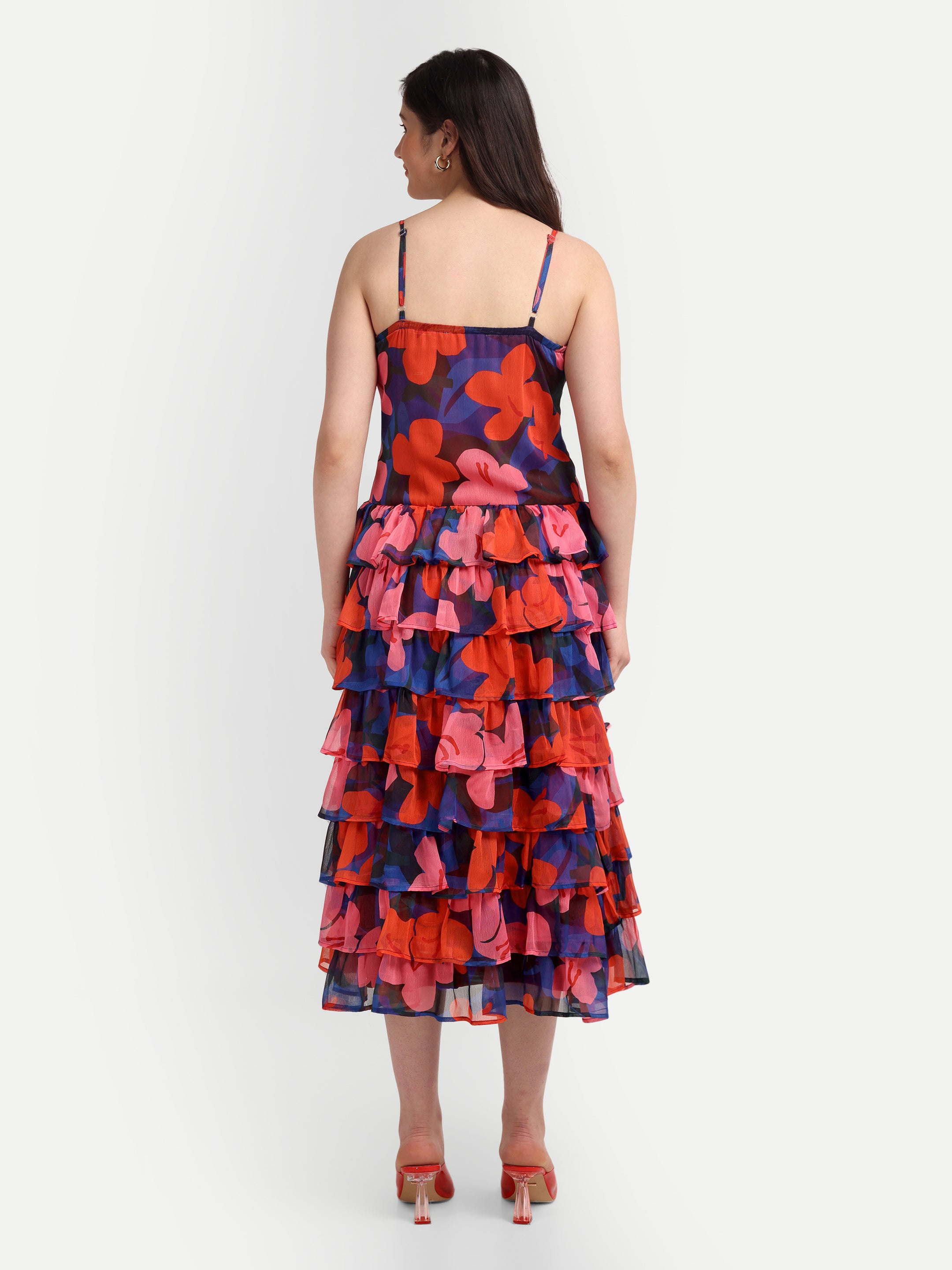Scarlet Bloom Cascade Dress