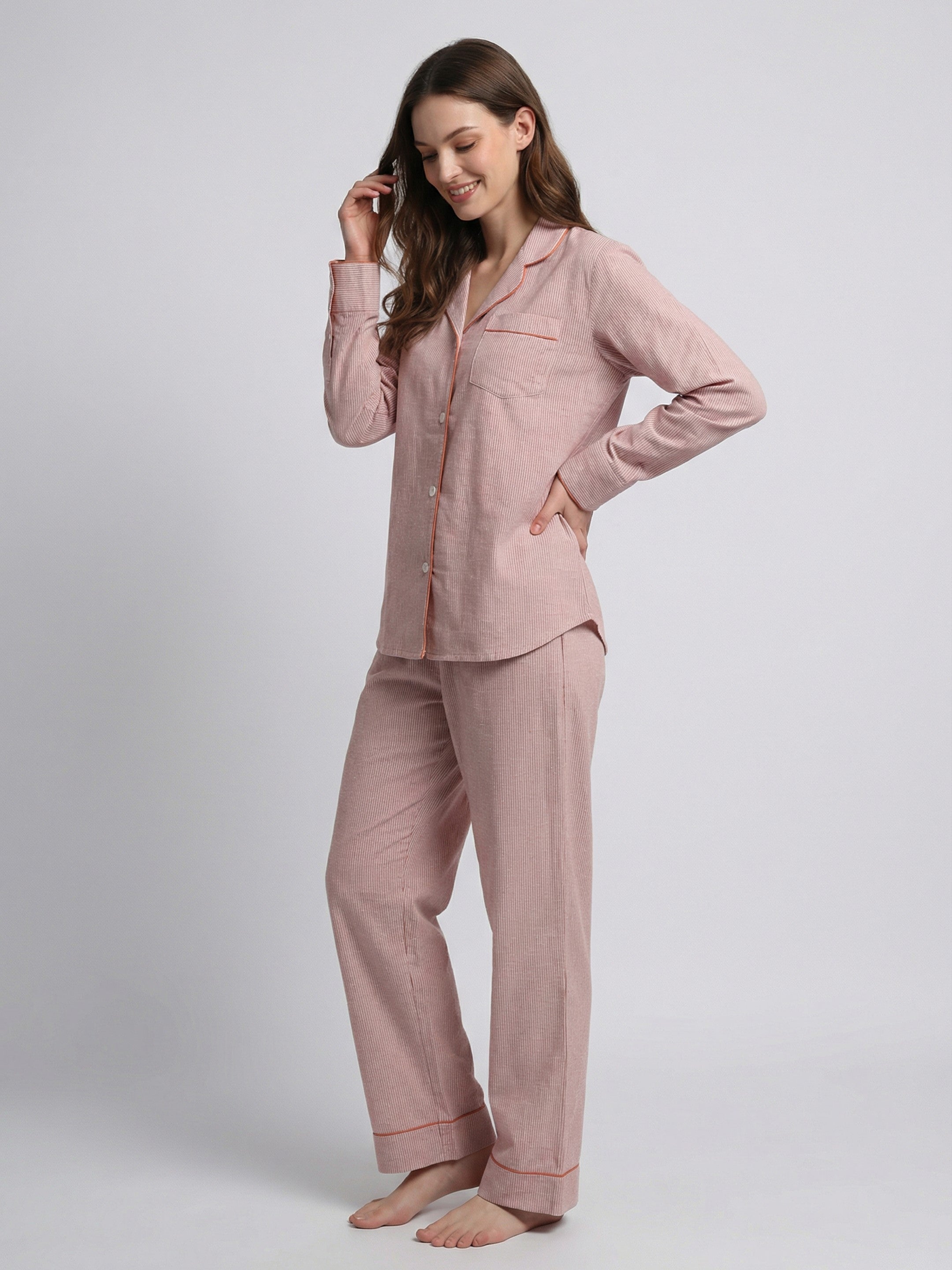 Blush Pink Classic Piped Pajama Set