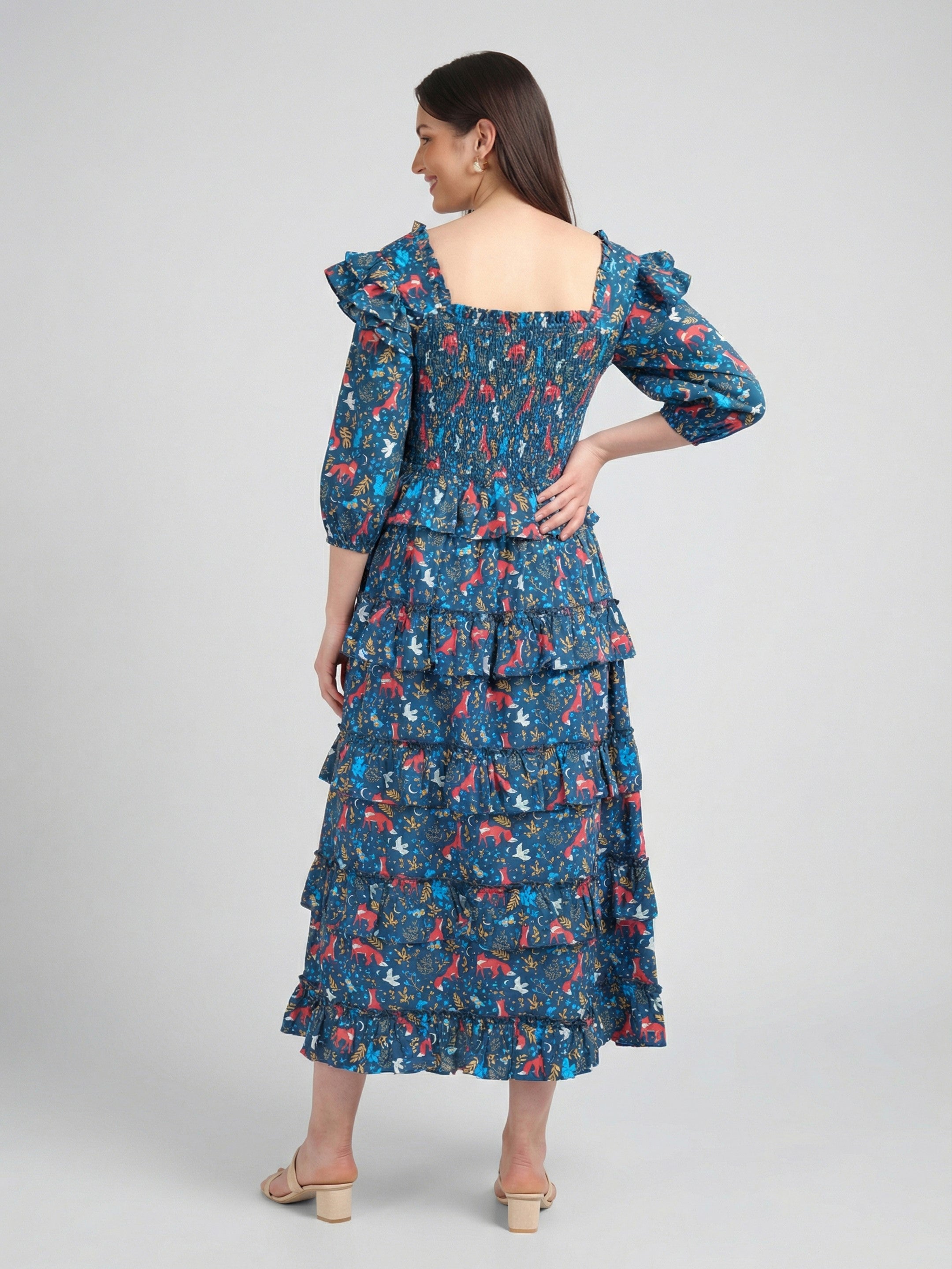 Midnight Woodland 
Smocked Midi Dress”