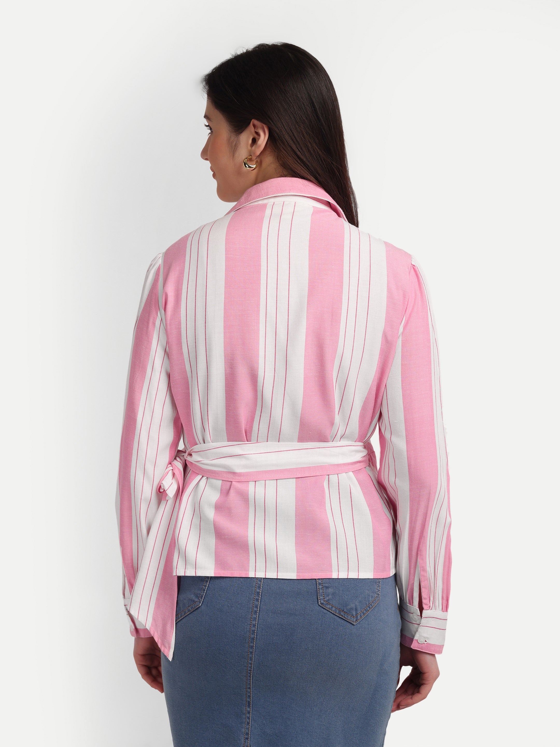 Blush Stripe Wrap Blouse