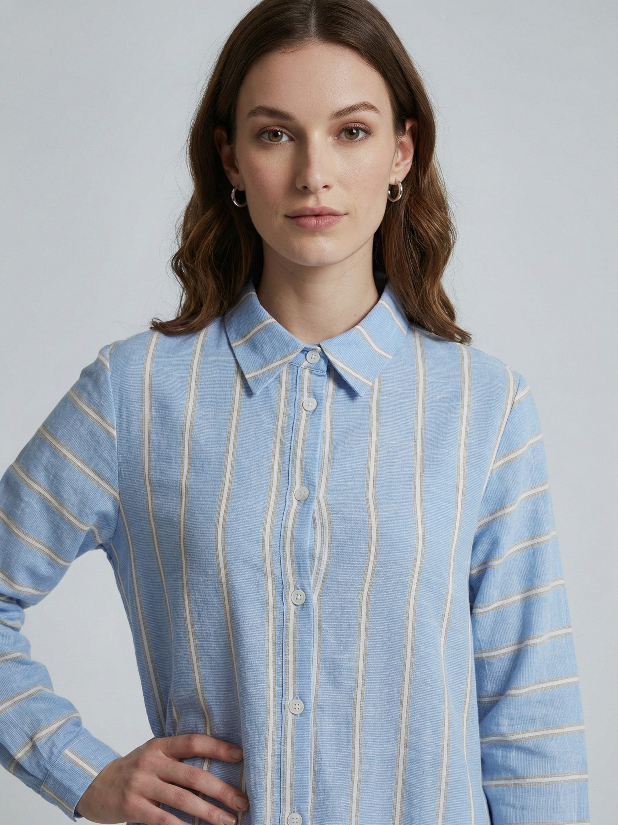 Blue Stripe Shirt Midi Dress
