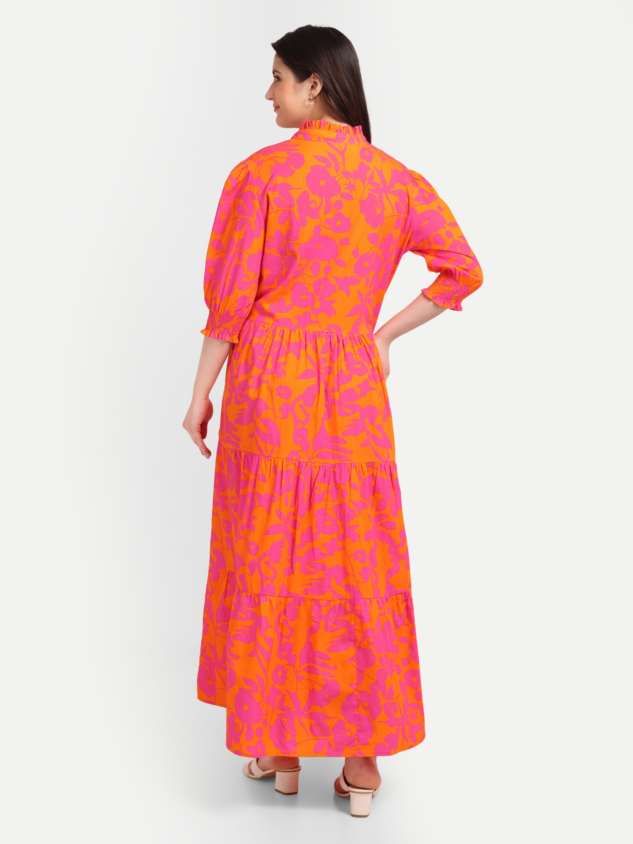 Sunset Bloom Tiered
Midi Dress