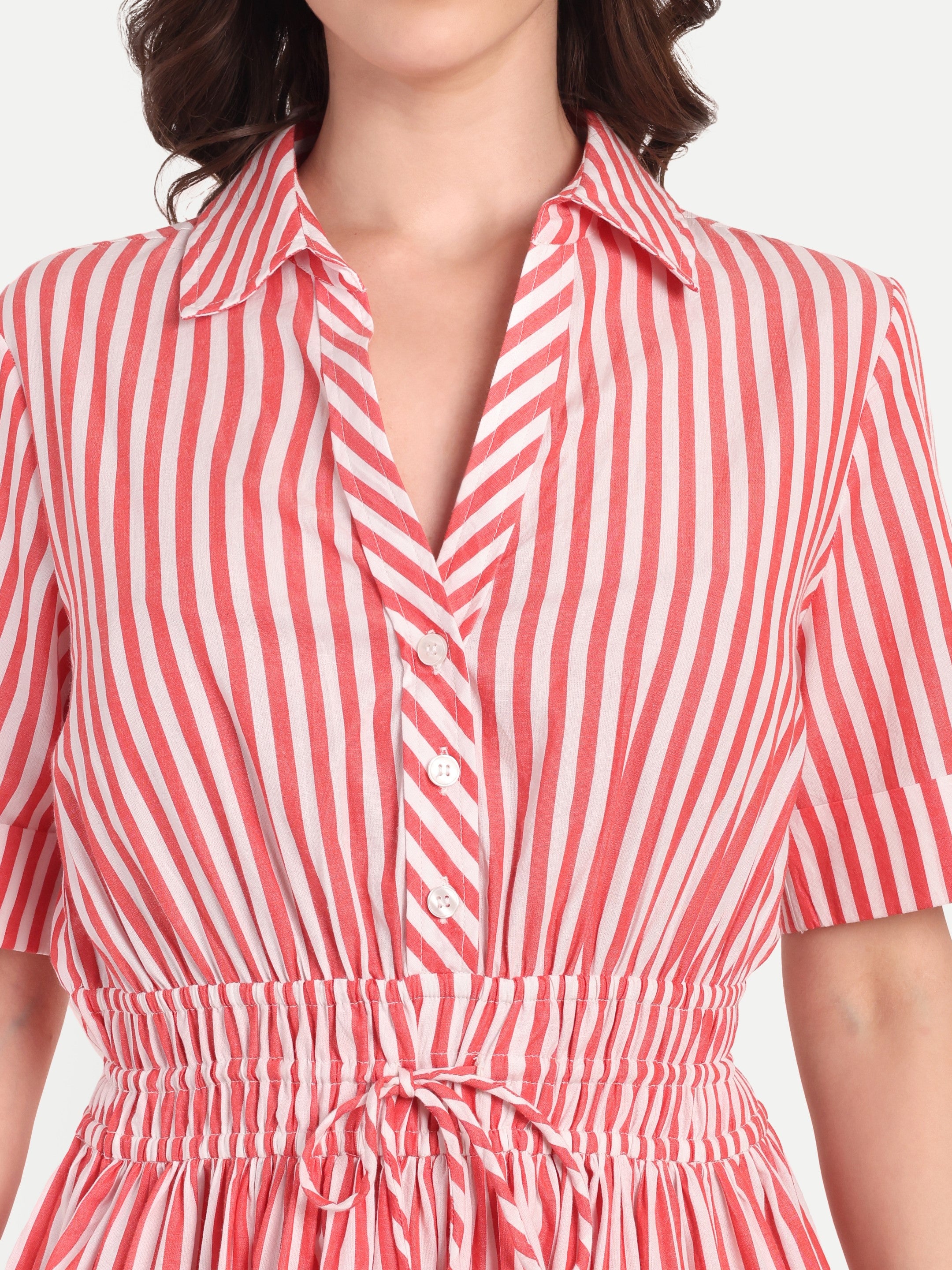 Red Candy Stripe Shirt Dress