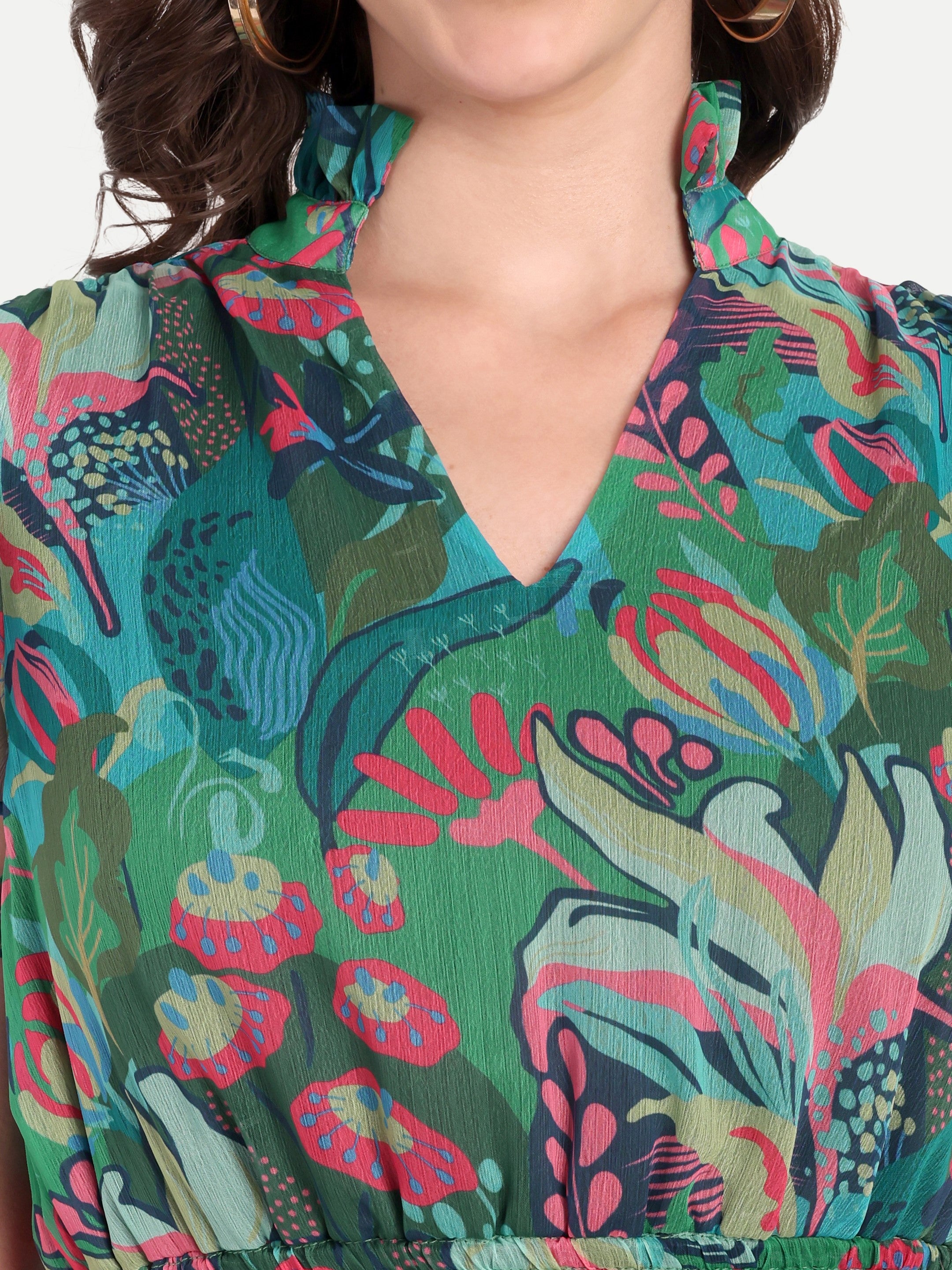 Tropical Garden Smocked Midi Dress