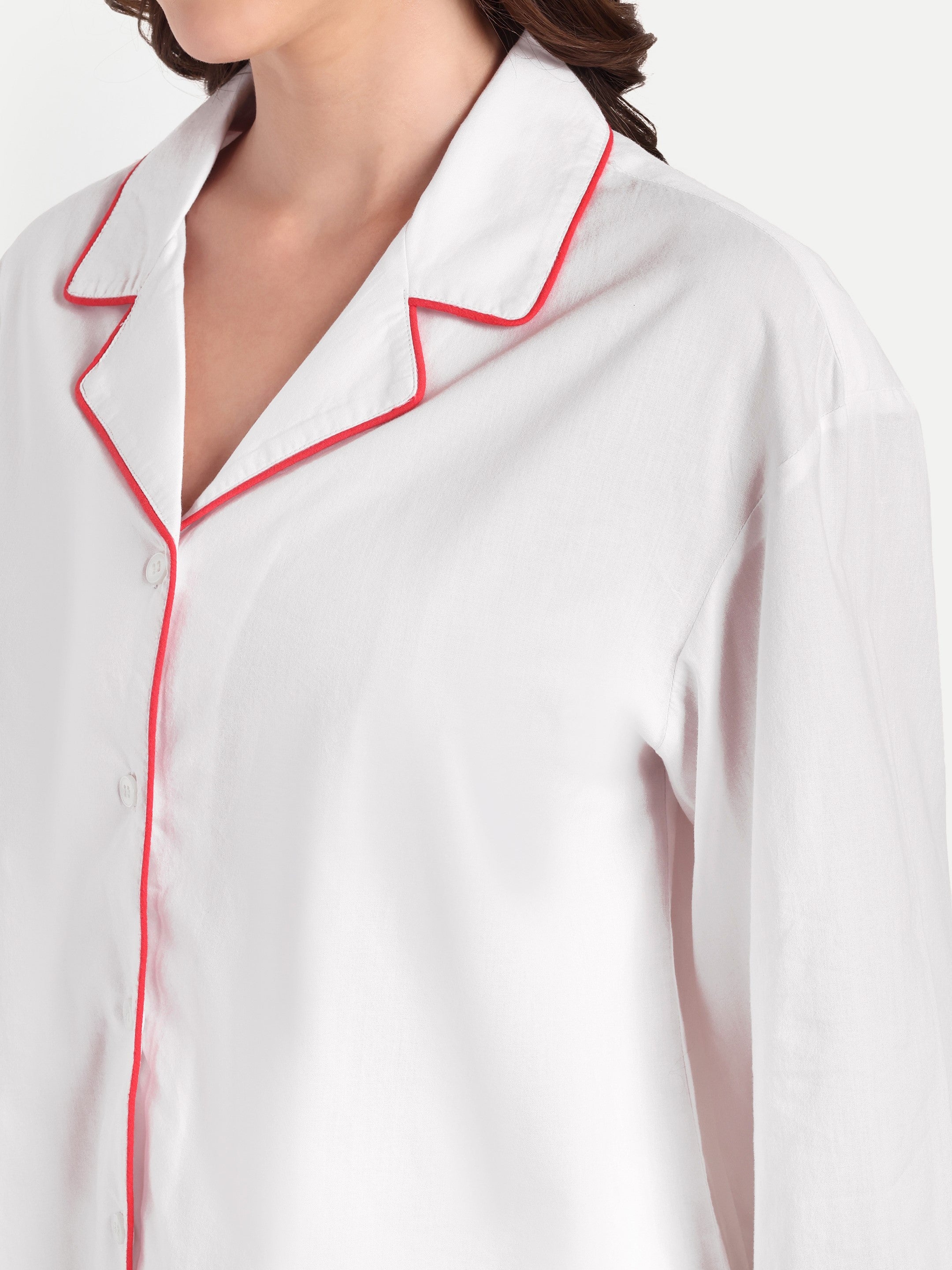 White Red Piping Short Set