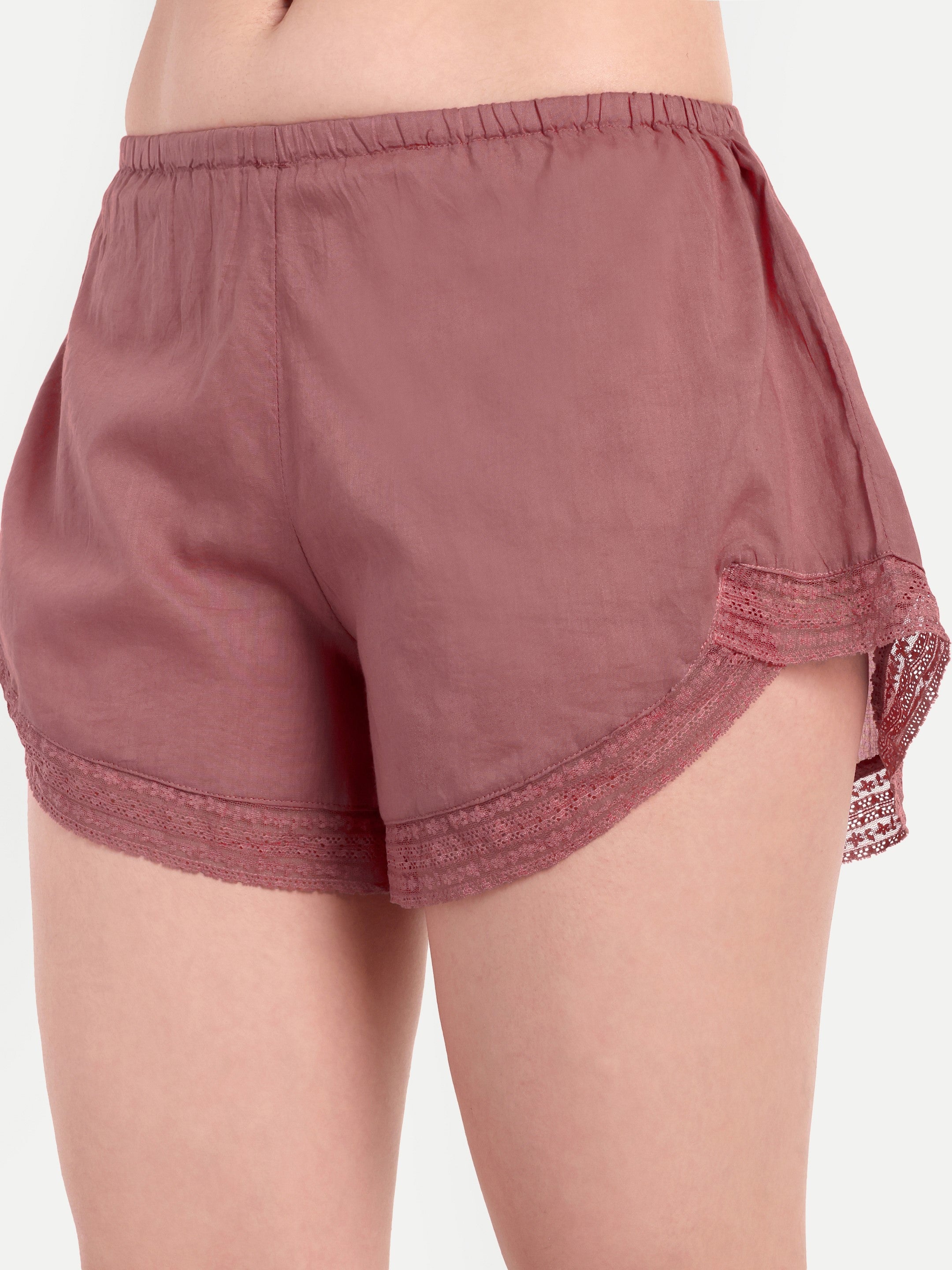 Mauve Lace Trim Shorts