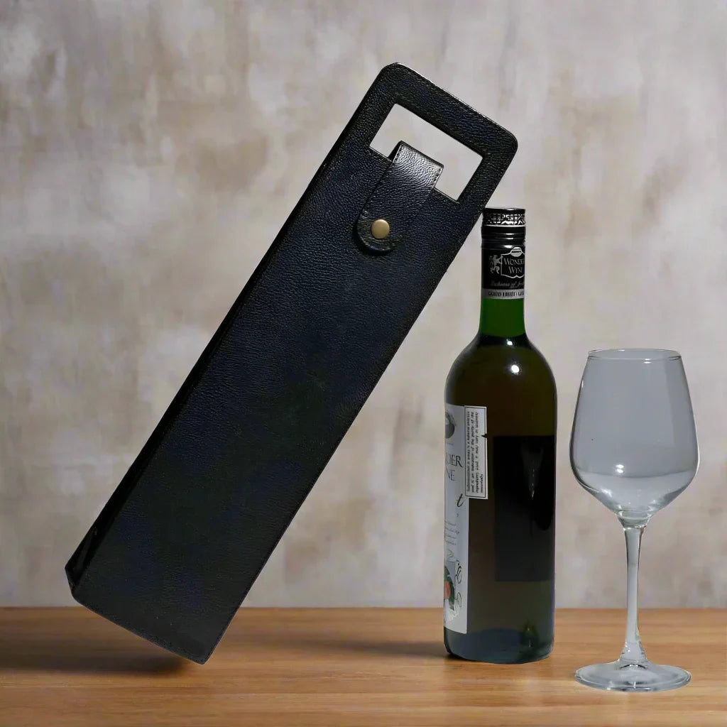 Vegan Leather Wine Bottle Holder/Wine Bag (Black)