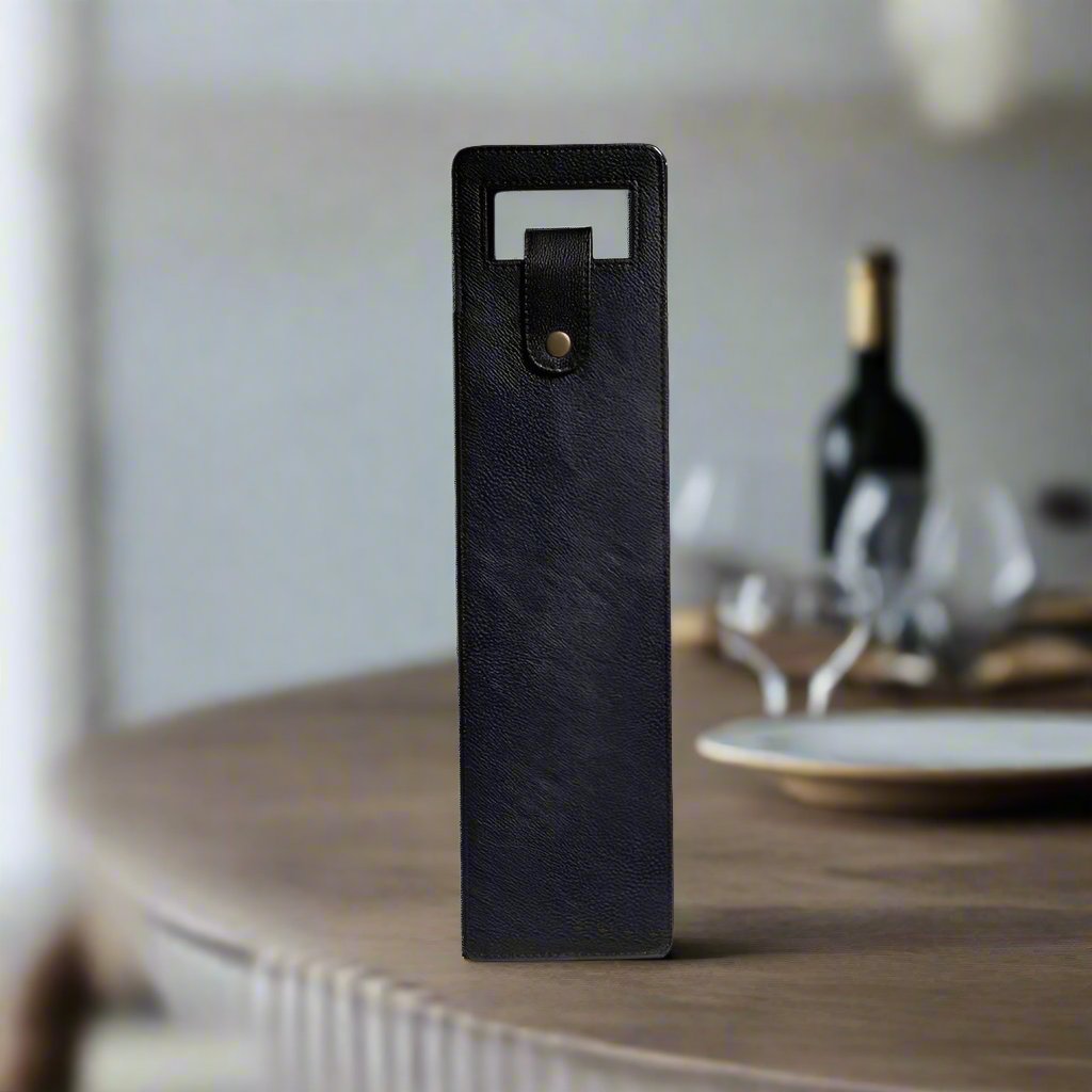 Vegan Leather Wine Bottle Holder/Wine Bag (Black)