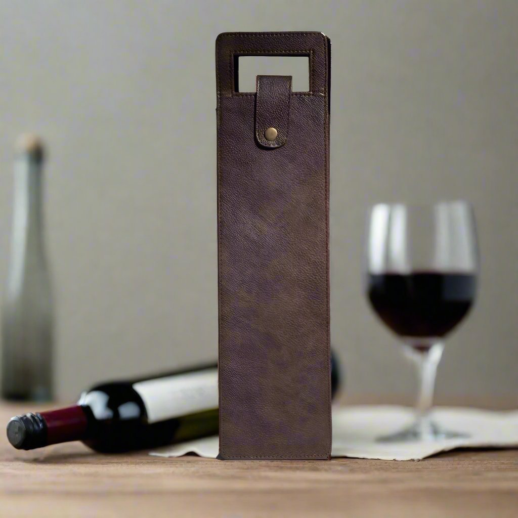 Vegan Leather Wine Bottle Holder/Wine Bag (Brown)