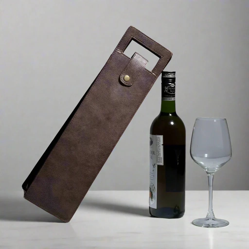 Vegan Leather Wine Bottle Holder/Wine Bag (Brown)
