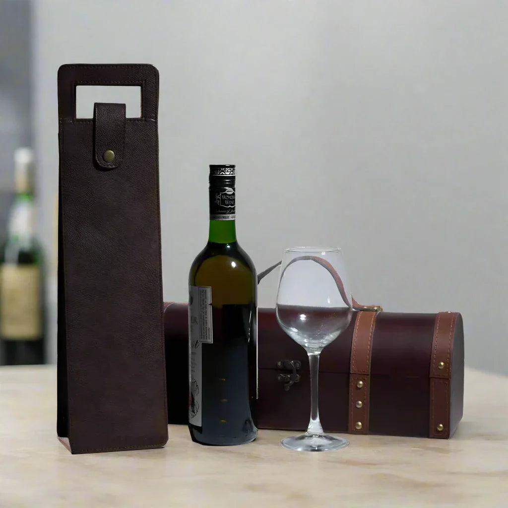 Vegan Leather Wine Bottle Holder/Wine Bag (Brown)