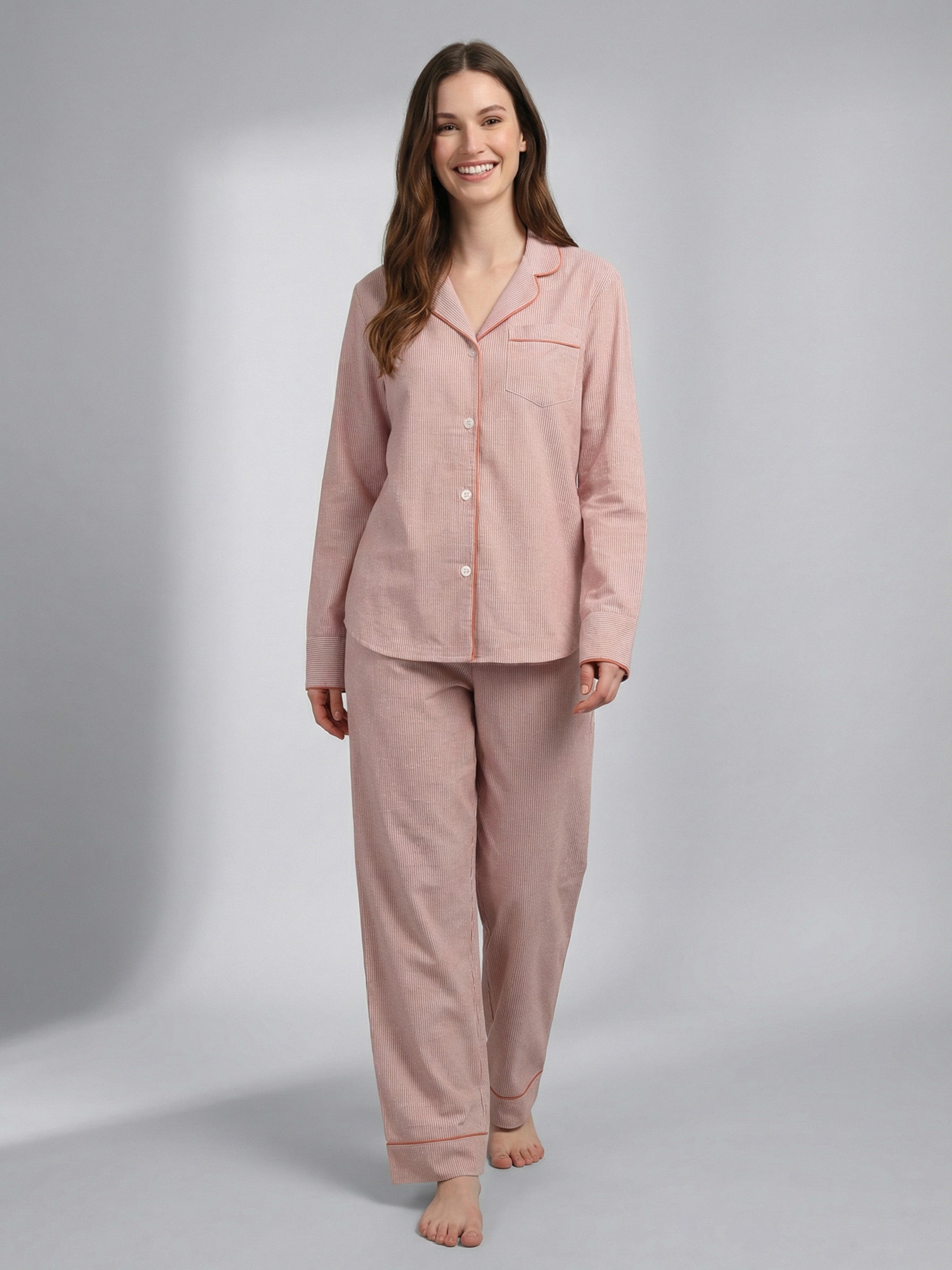 Blush Pink Classic Piped Pajama Set