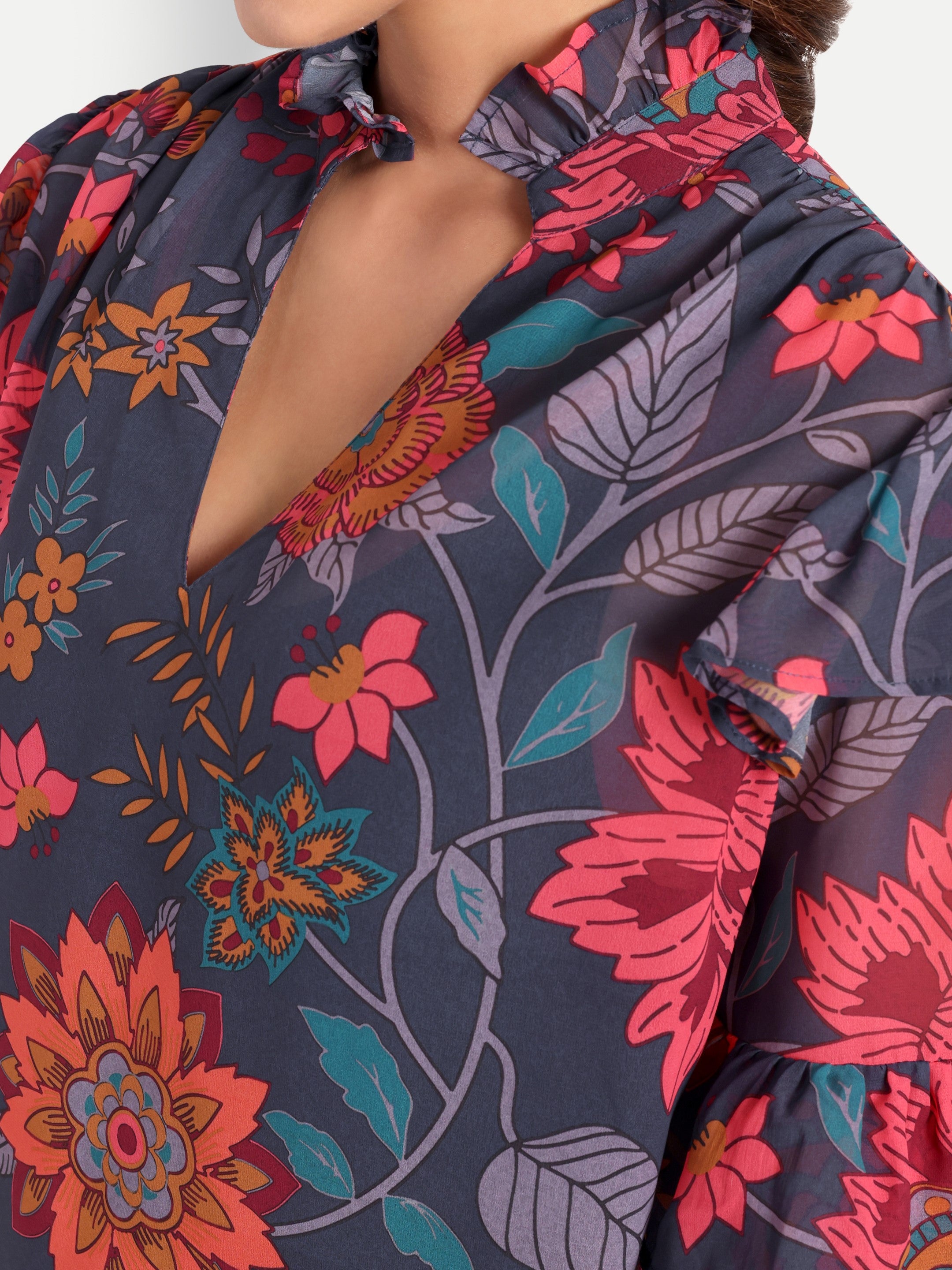 Midnight Bloom Ruffle Blouse