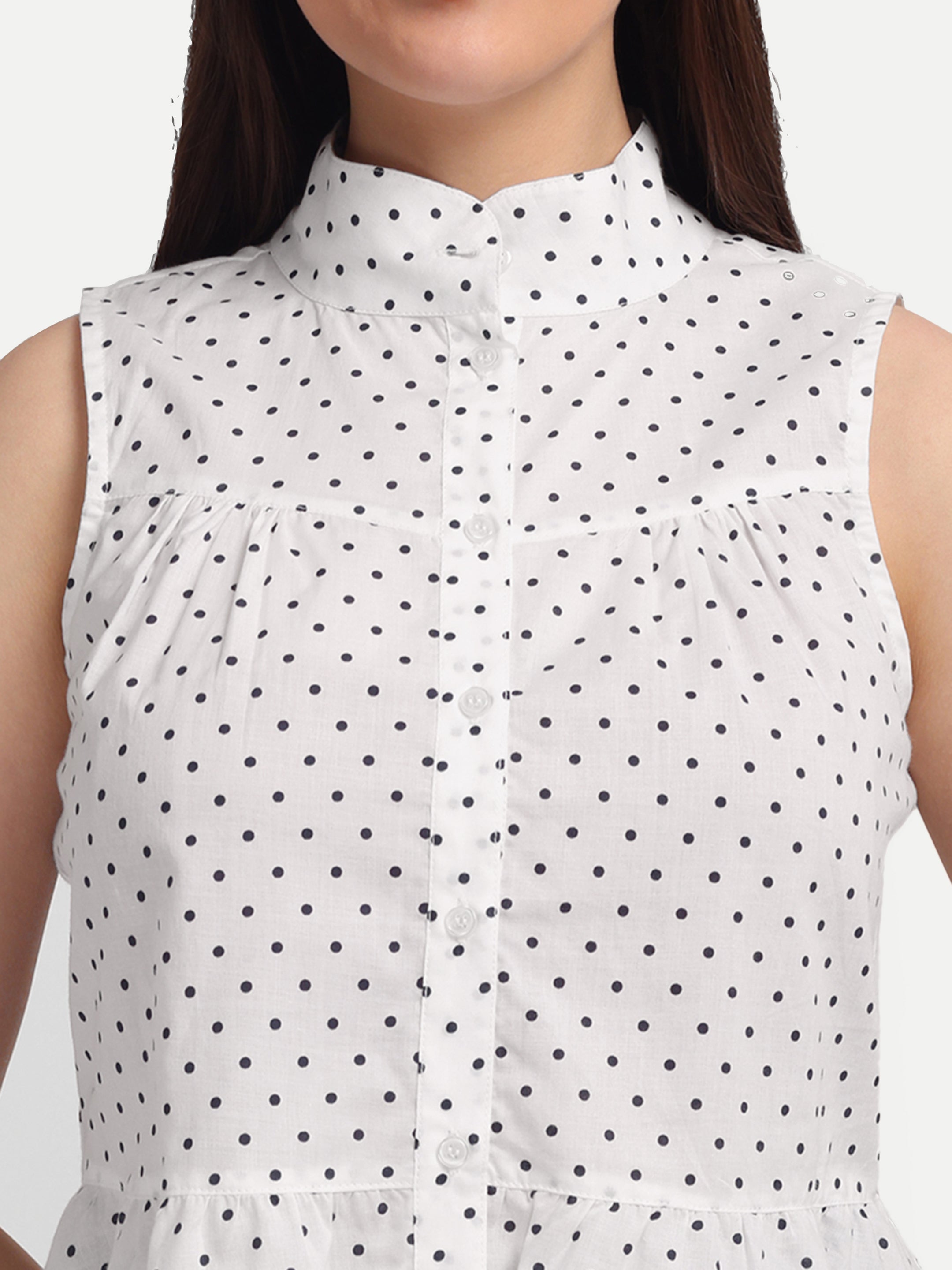 Polka Dot Peplum 
Sleeveless Shirt