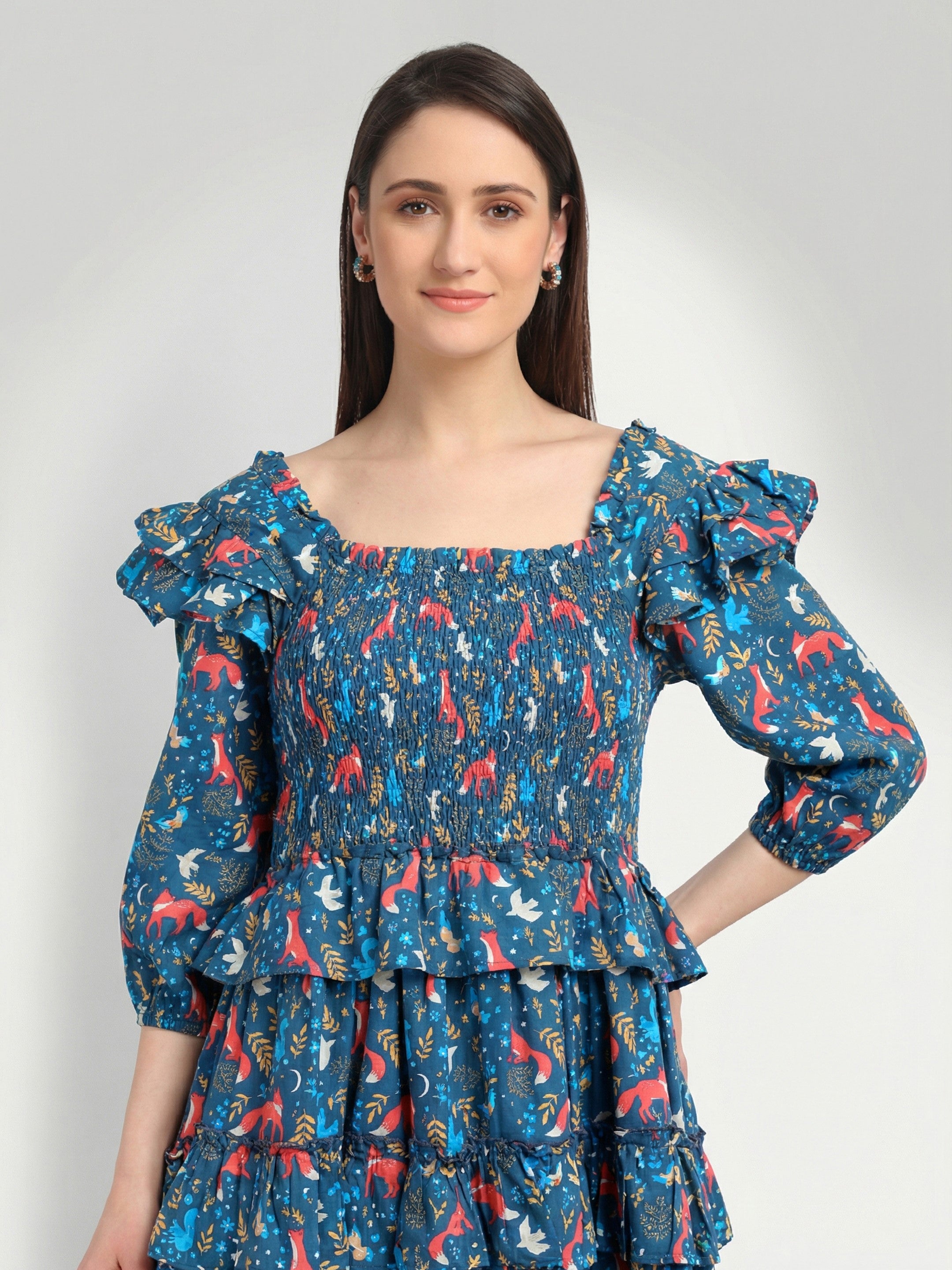 Midnight Woodland 
Smocked Midi Dress”