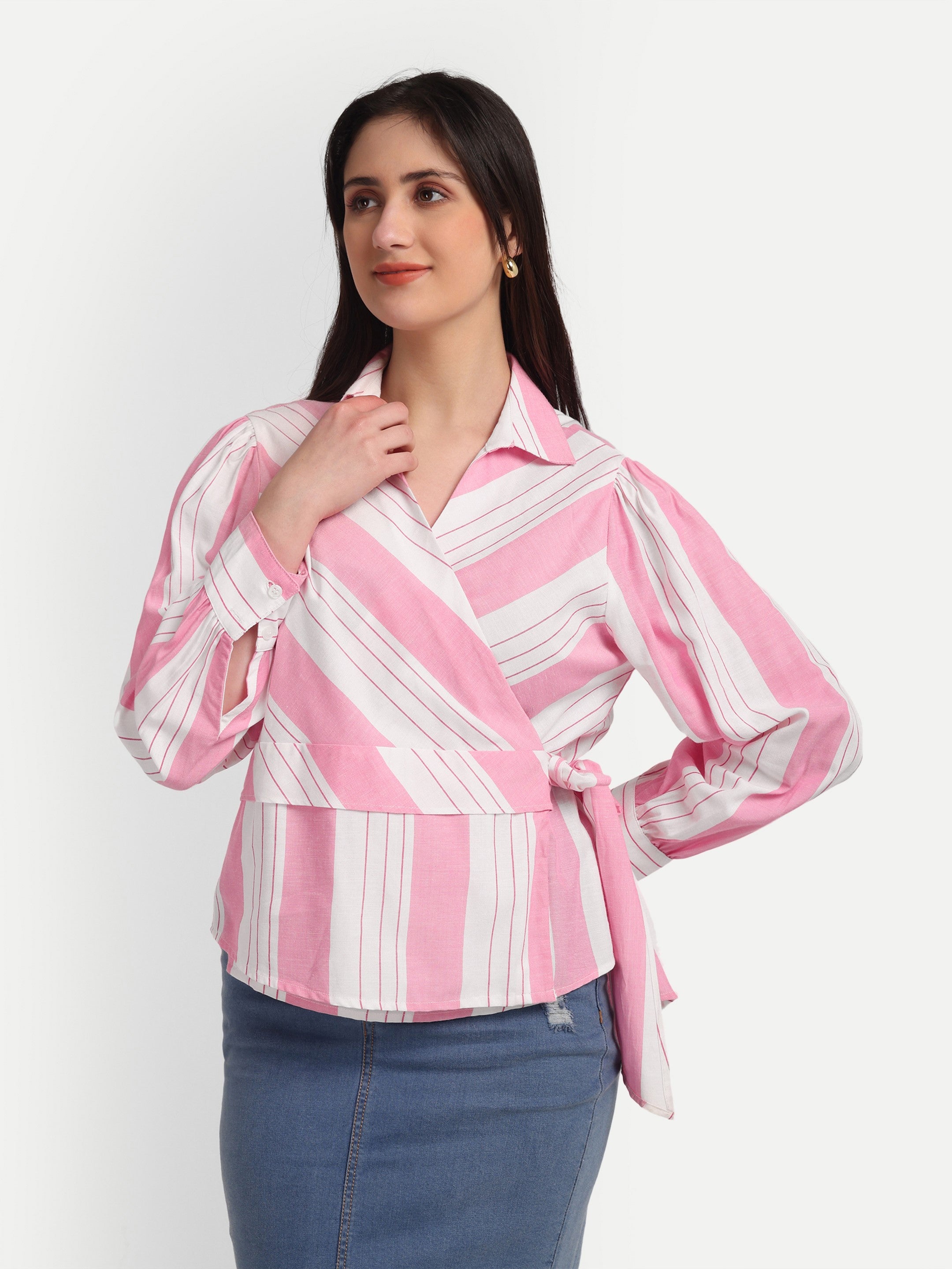 Blush Stripe Wrap Blouse