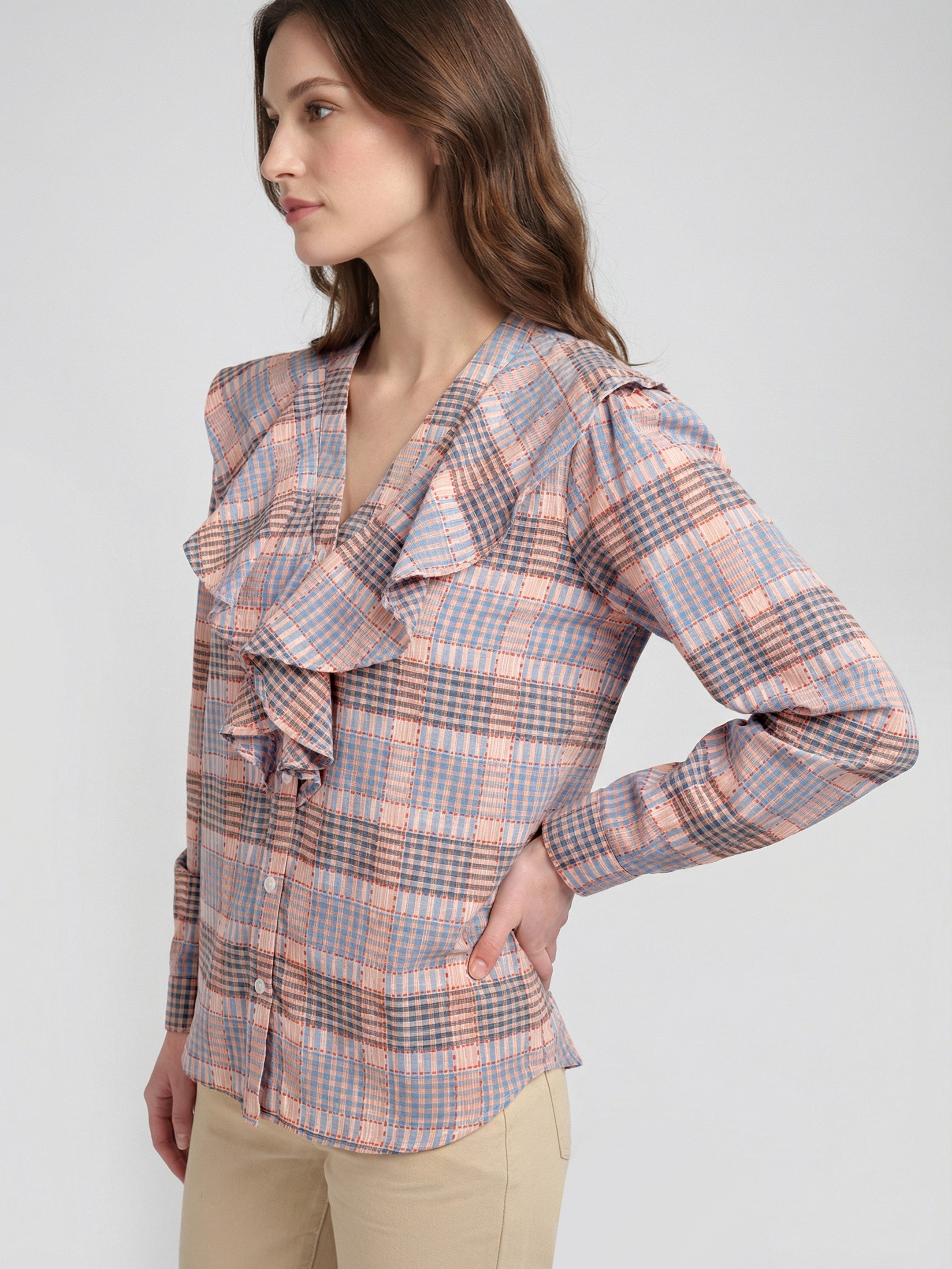Soft Check Ruffle Top