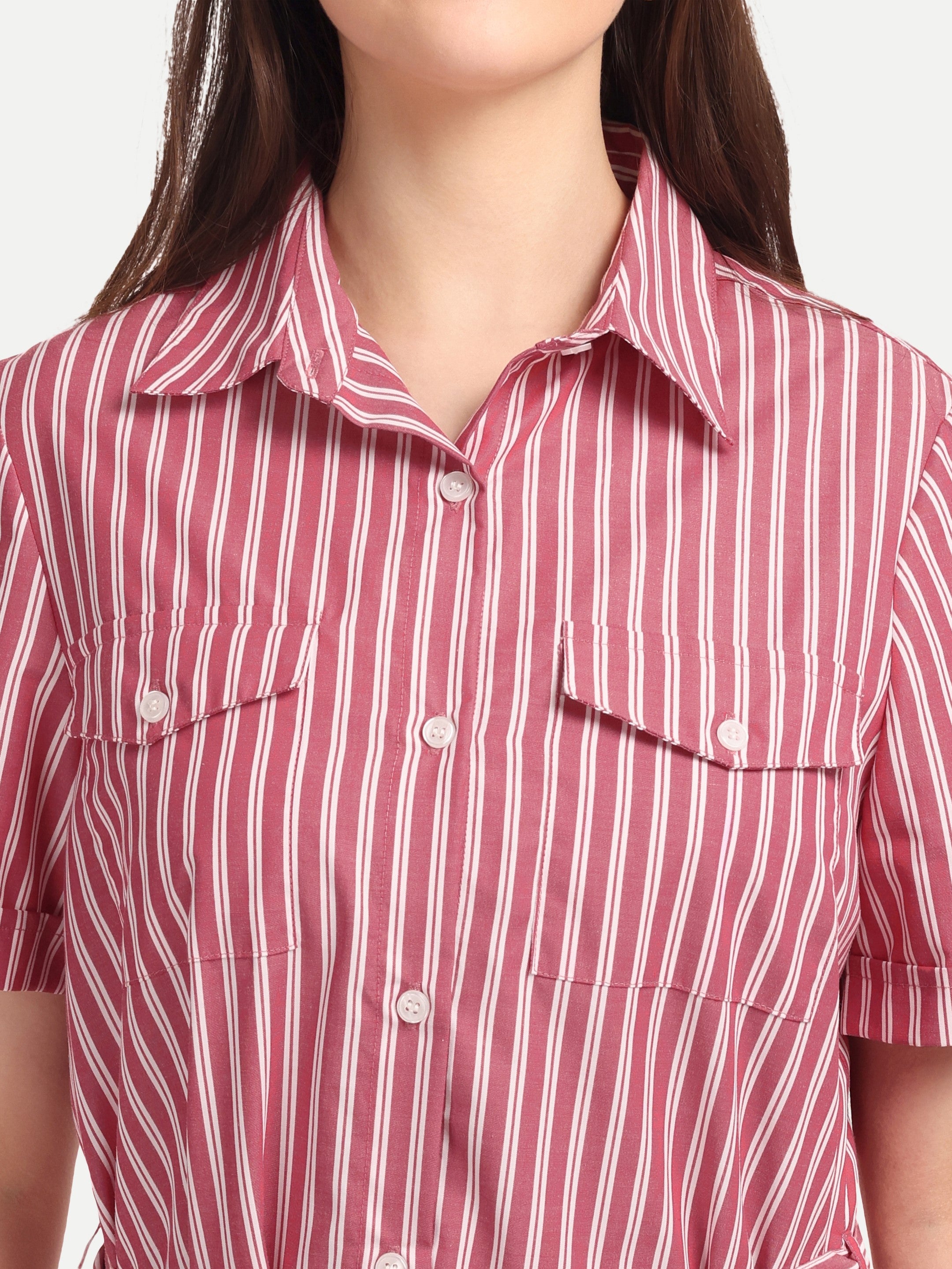 Classic Striped Shirt 
Midi Dress with Tie Belt