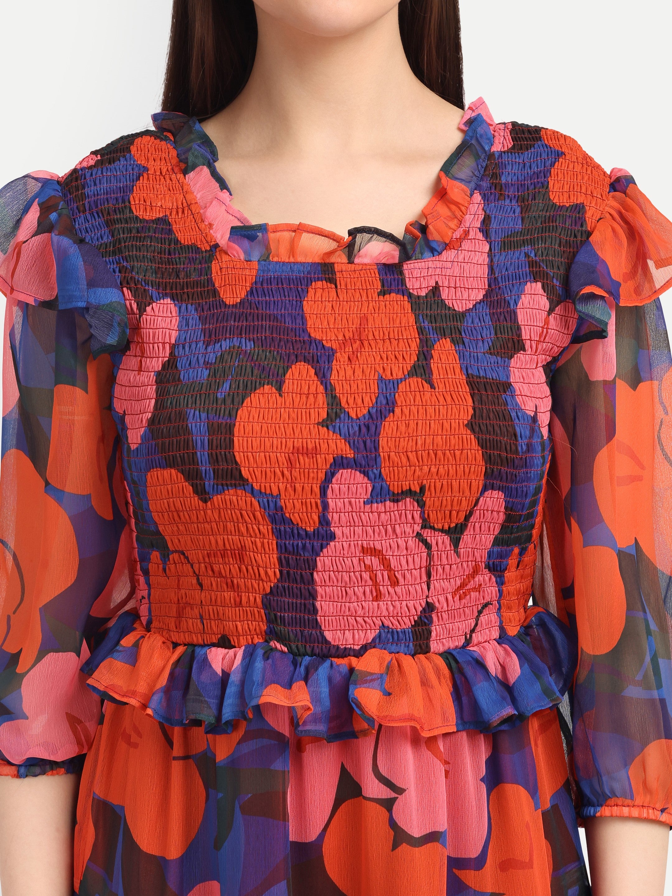 Scarlet Bloom Ruffle Dress