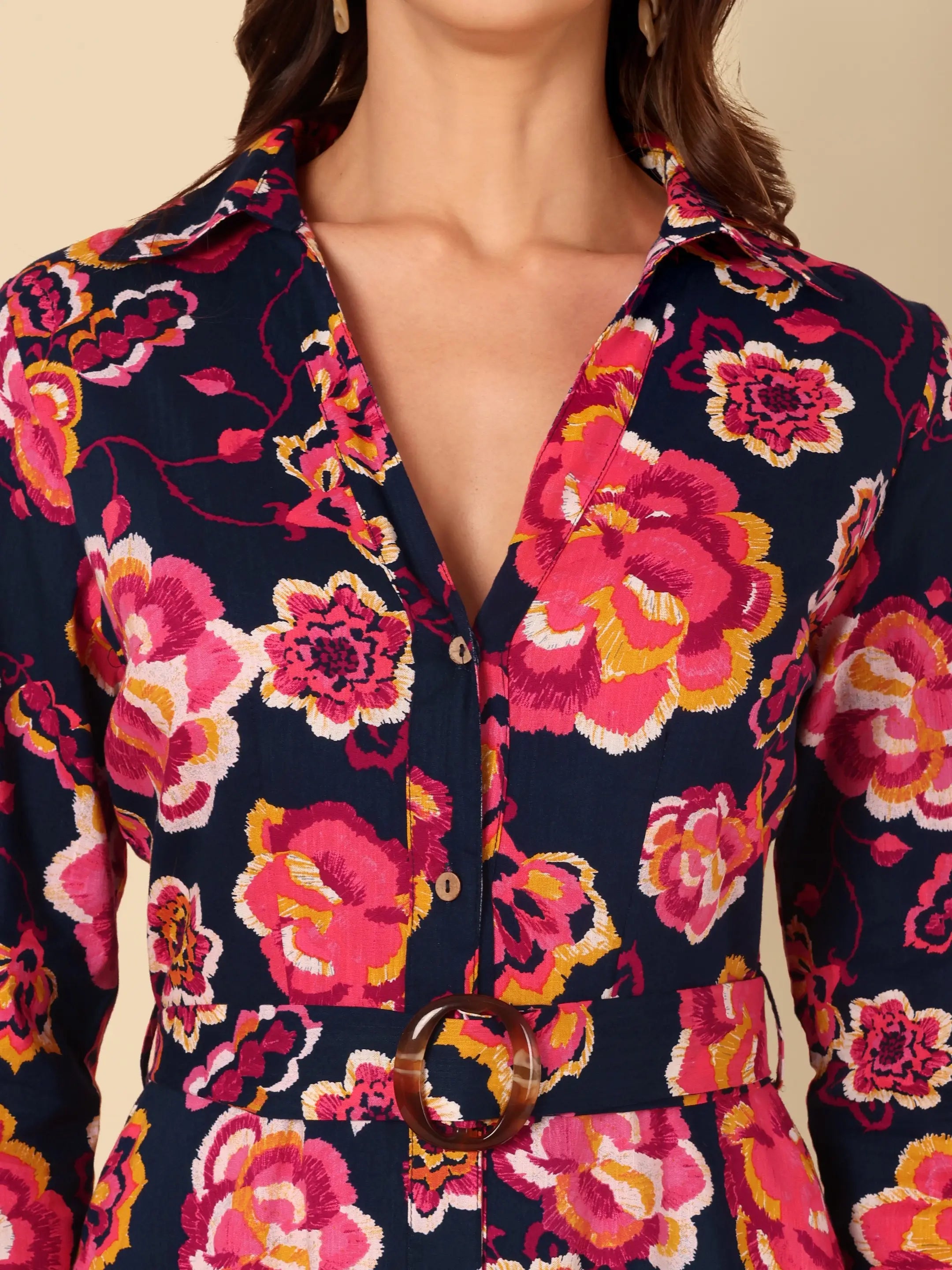 Midnight Bloom Shirt Dress