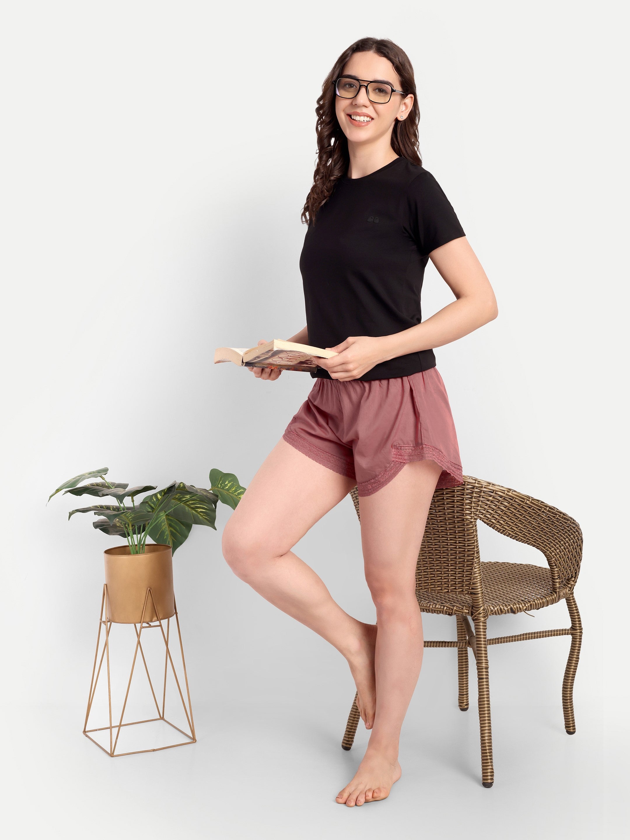 Mauve Lace Trim Shorts