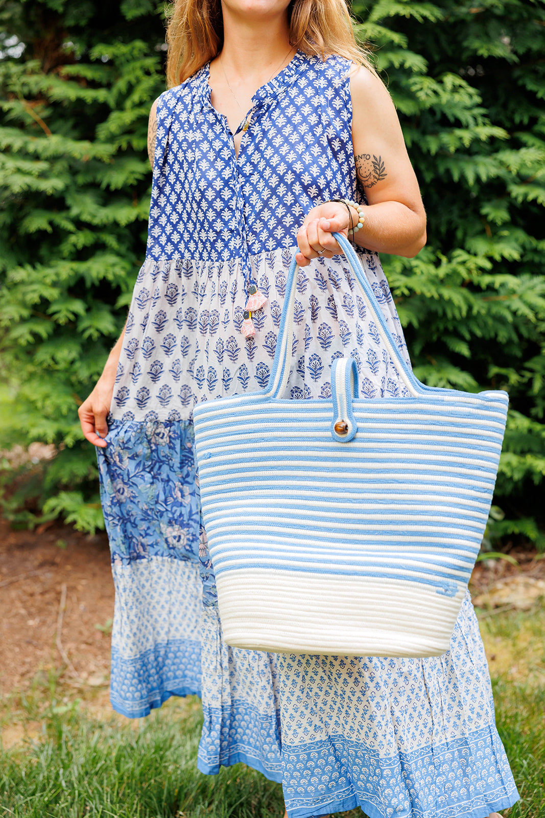 Cotton Rope Blue White Stripes