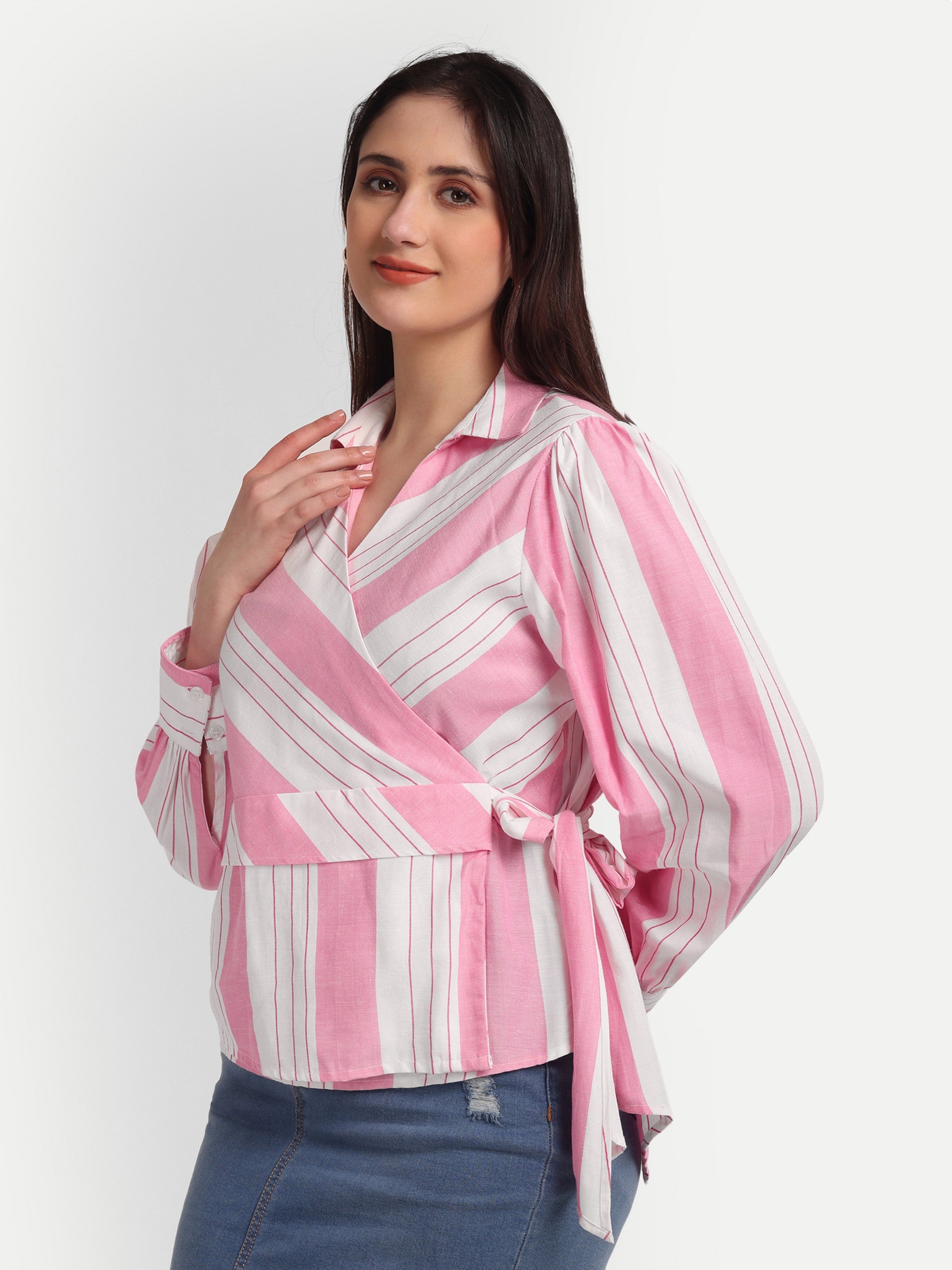 Blush Stripe Wrap Blouse