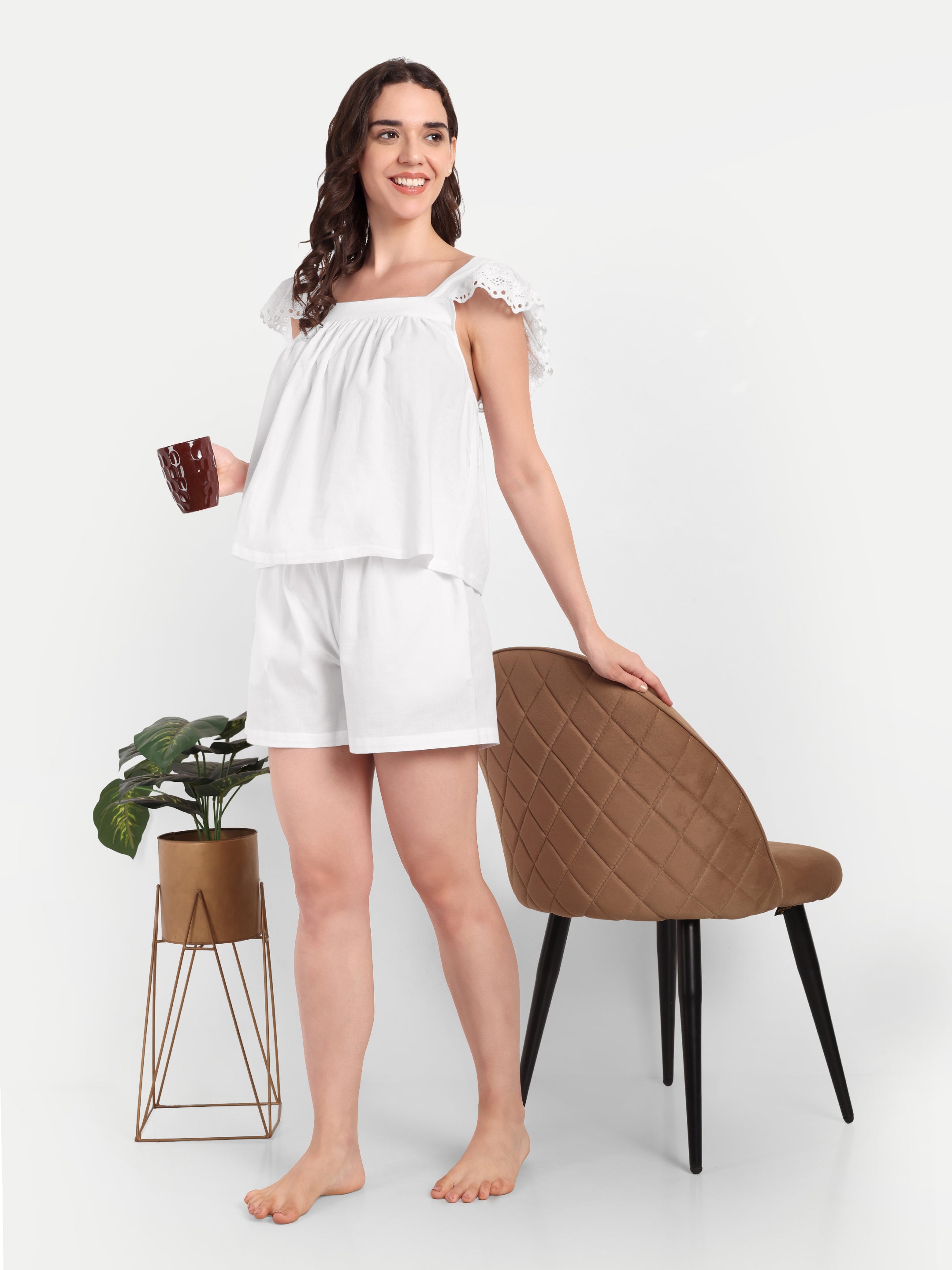 Ivory Lace Trim Lounge Co-ord Set