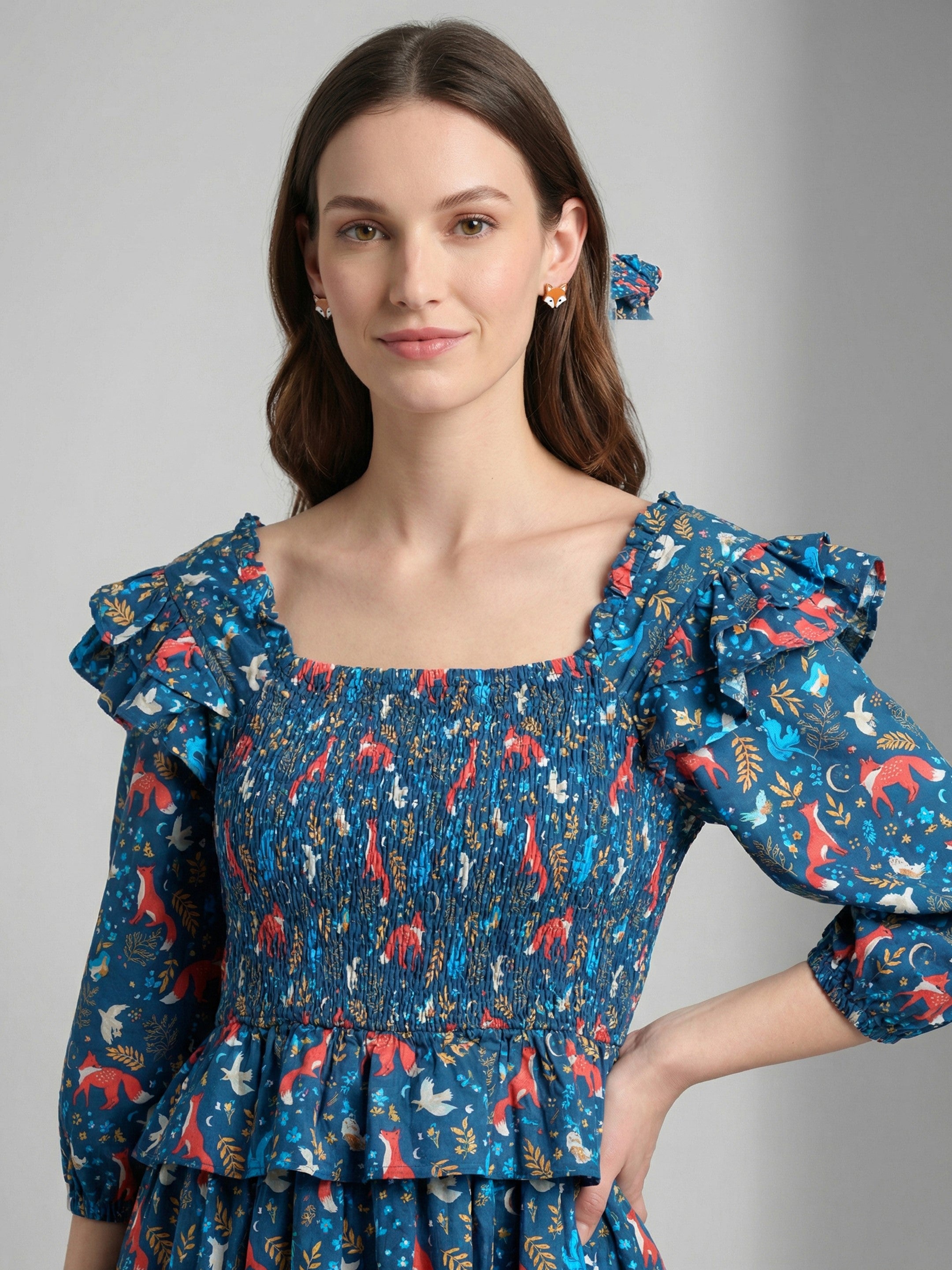 Midnight Woodland 
Smocked Midi Dress”