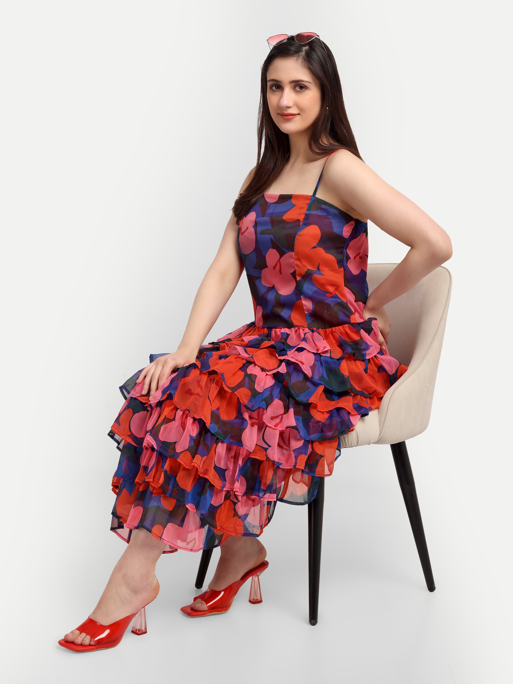 Scarlet Bloom Cascade Dress