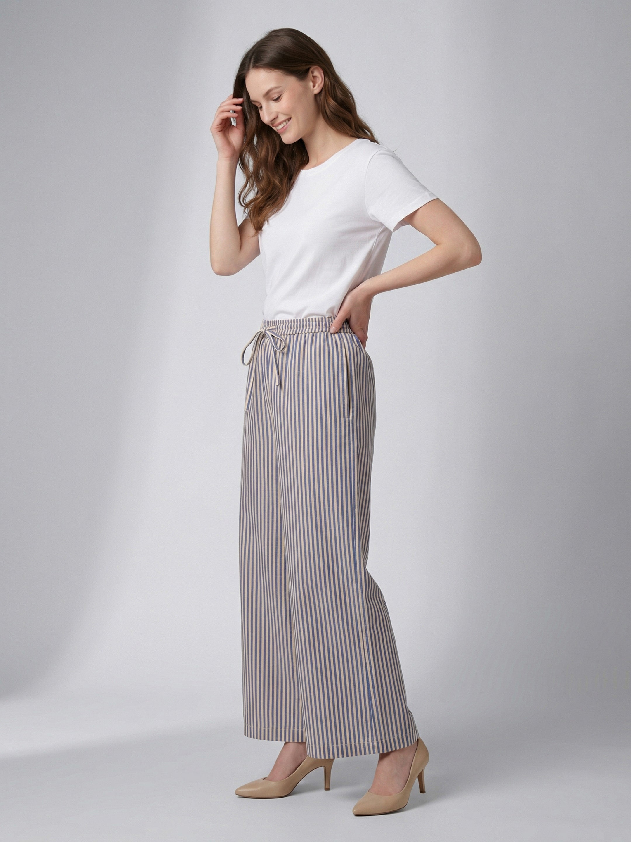 Coastal Stripe Wide-Leg Pants