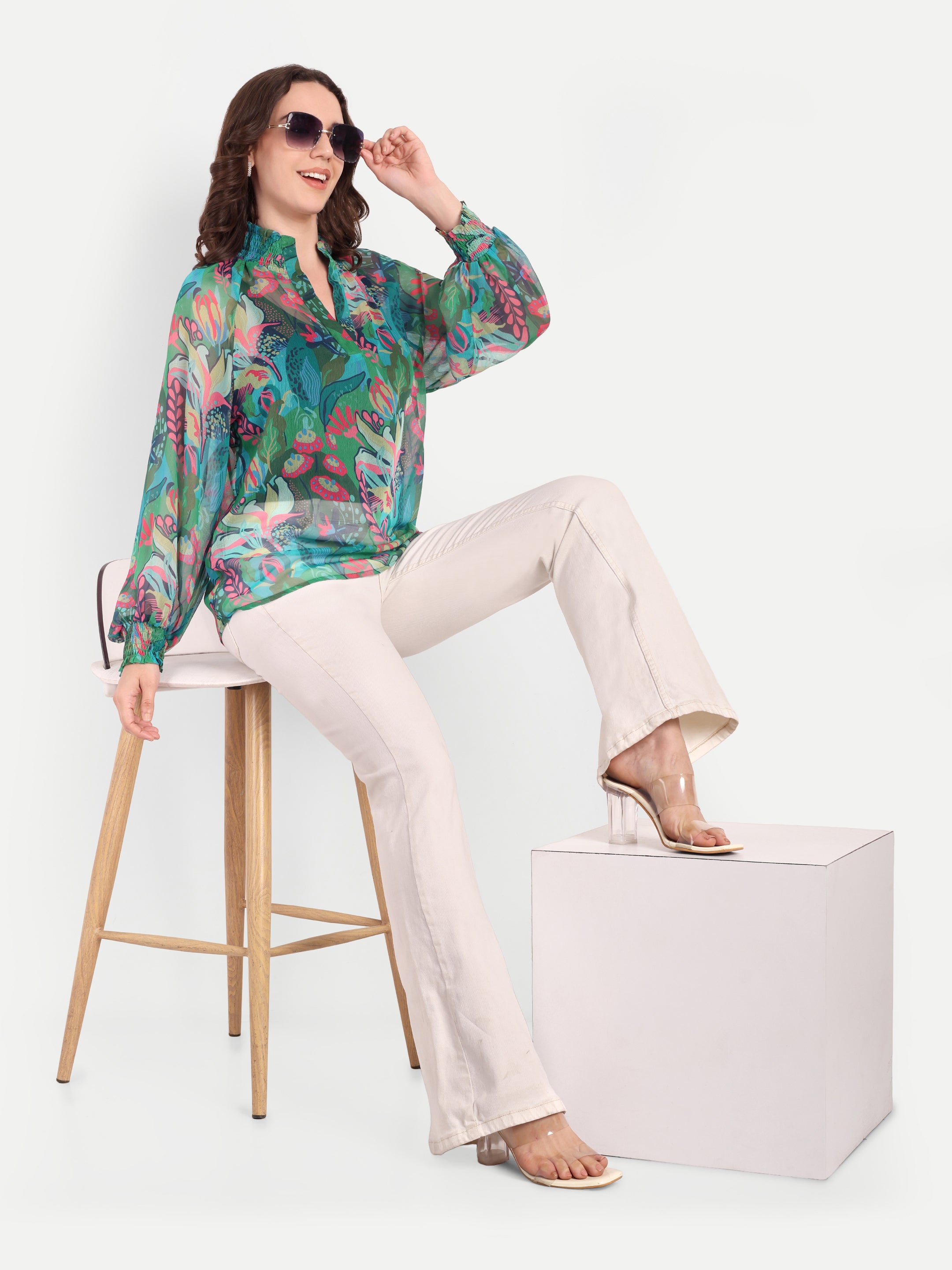 Tropical Burst Georgette Top