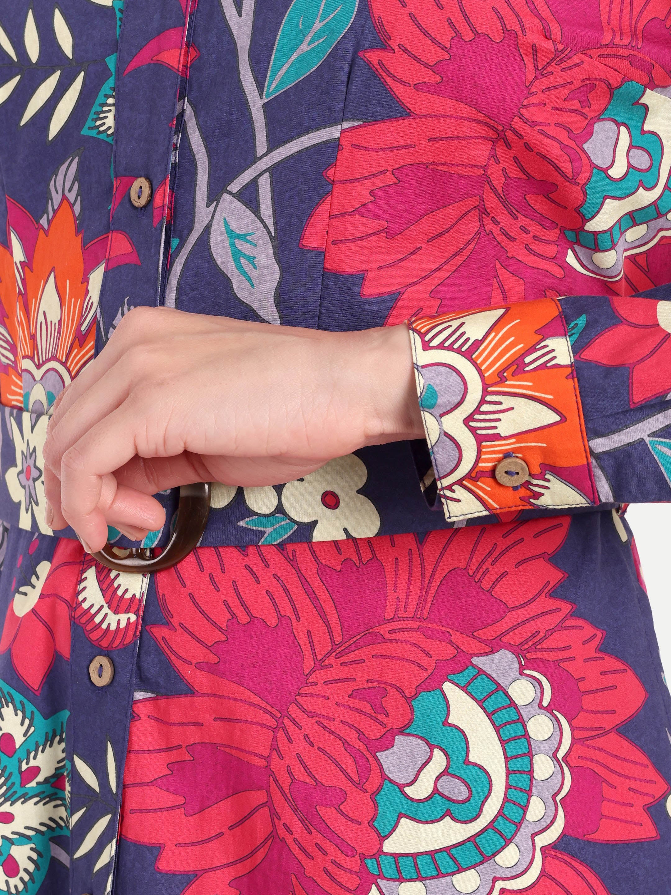 Midnight Bloom Belted Shirt Dress