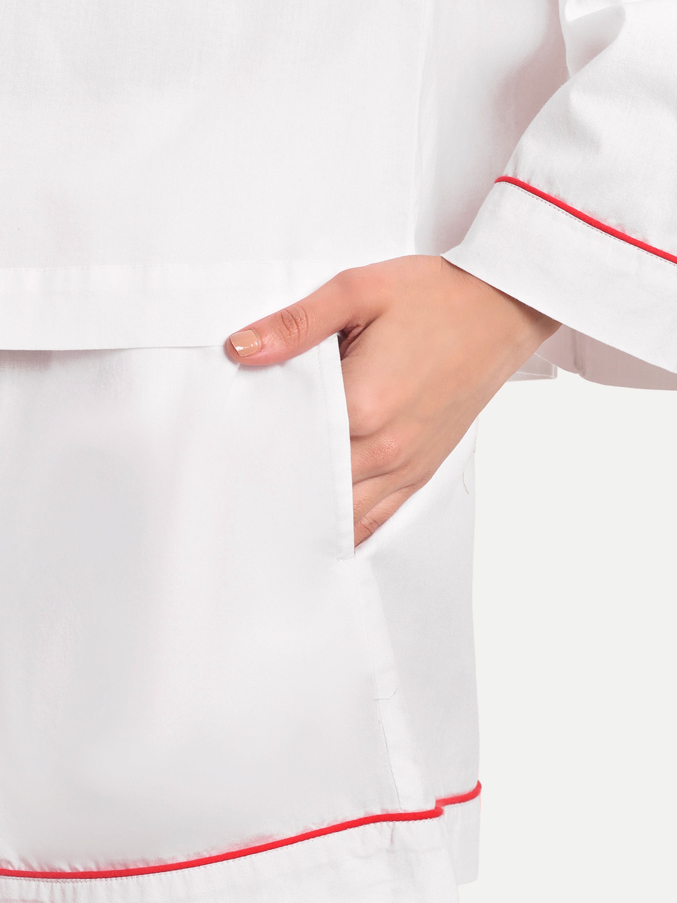 White Red Piping Short Set
