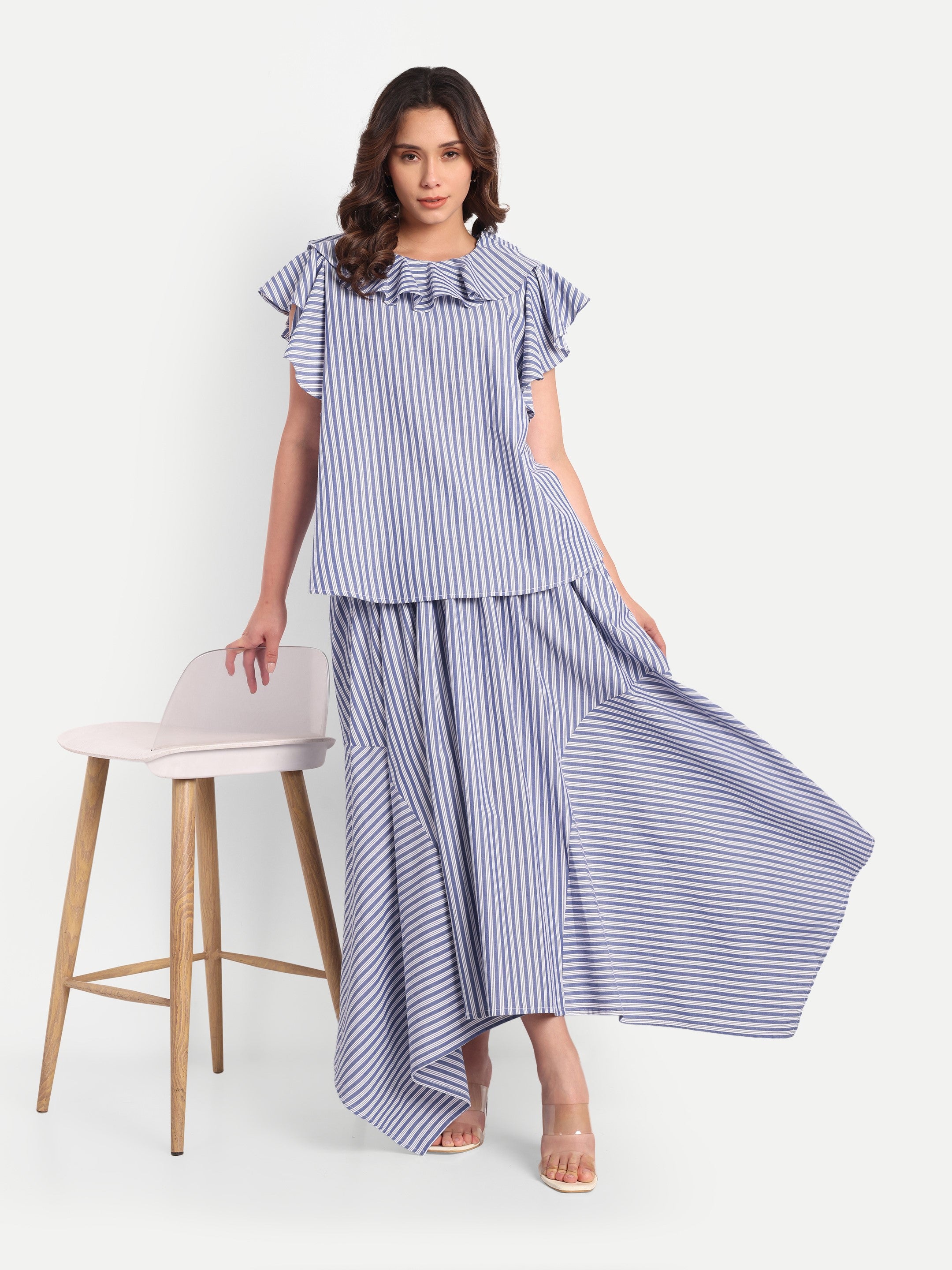 Blue Harbor Stripe Ruffle Top